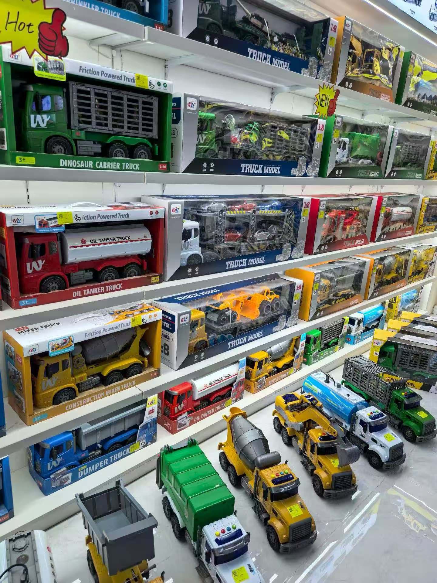 Truck and construction vehicle toys on display in our showroom