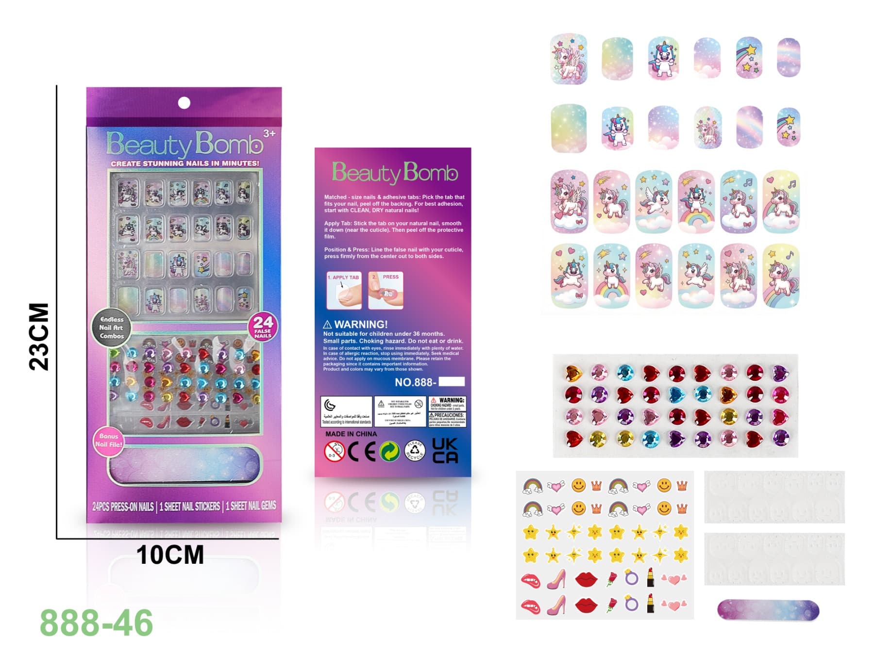 UV False Nails with Diamonds and 3D Film Set for Role-Playing/Cosmetics/Nail Art/Makeup