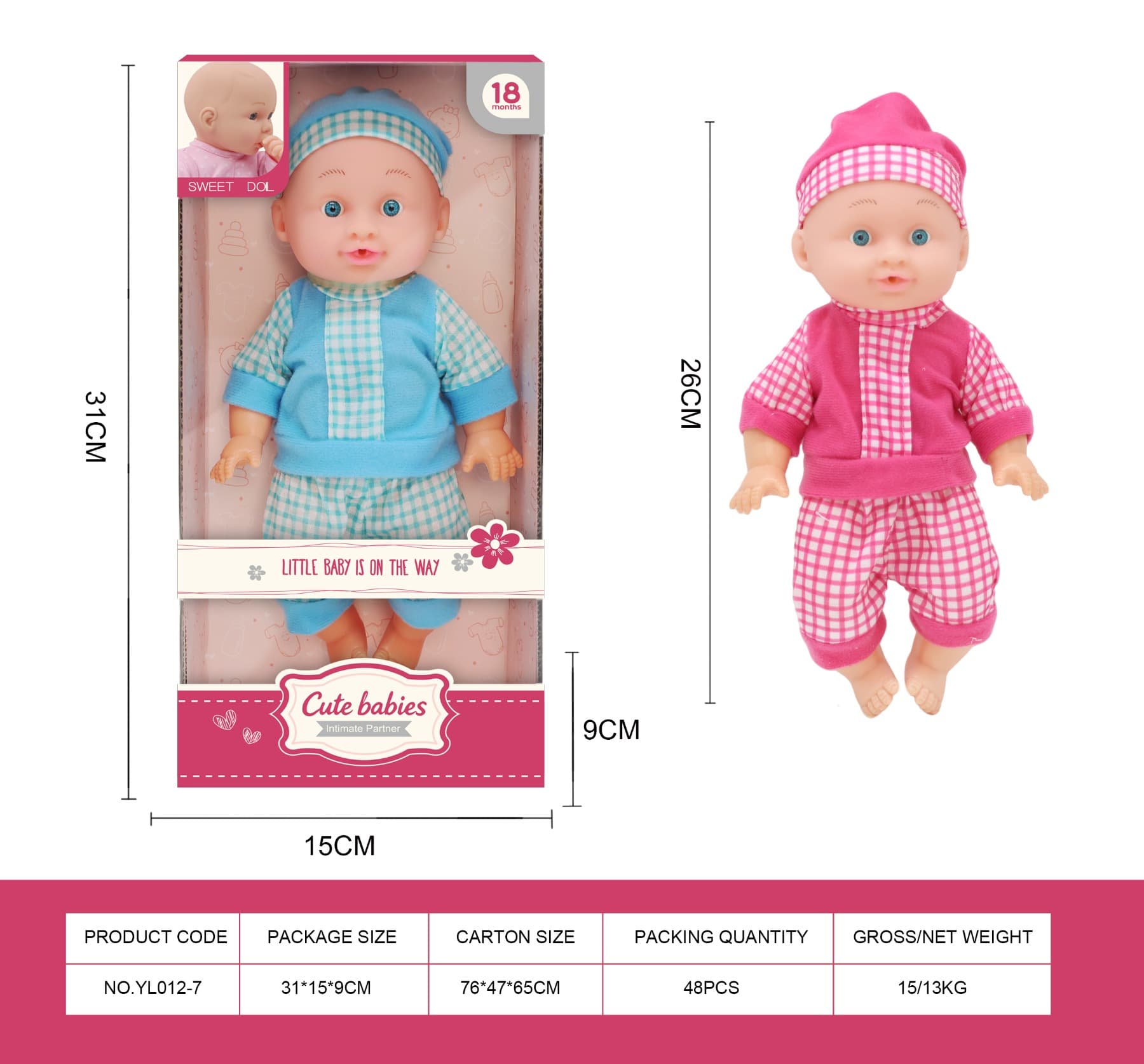12 inch blow molding body vinyl head fixed eye doll