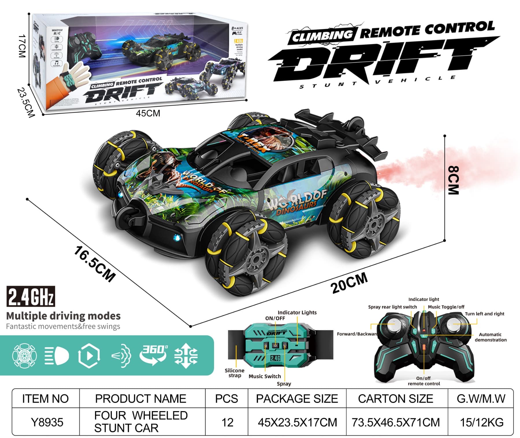 Dinosaur alloy four-wheel drift remote control car (electric included)