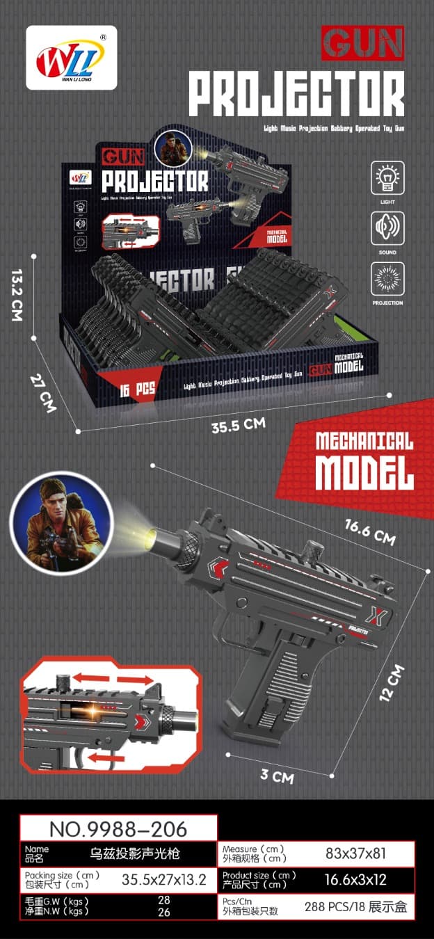 Uzi projection sound light gun
