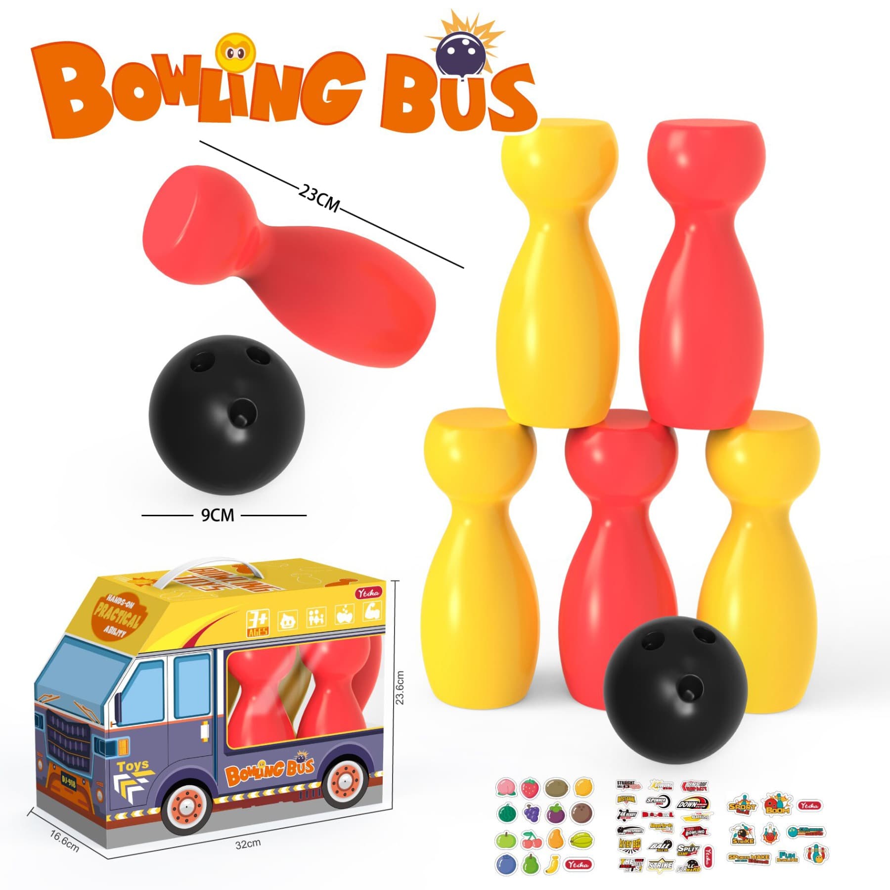 DIY Sticker LeKe Stacked Super Large Bowling Balls 6 Bottles 2 Balls