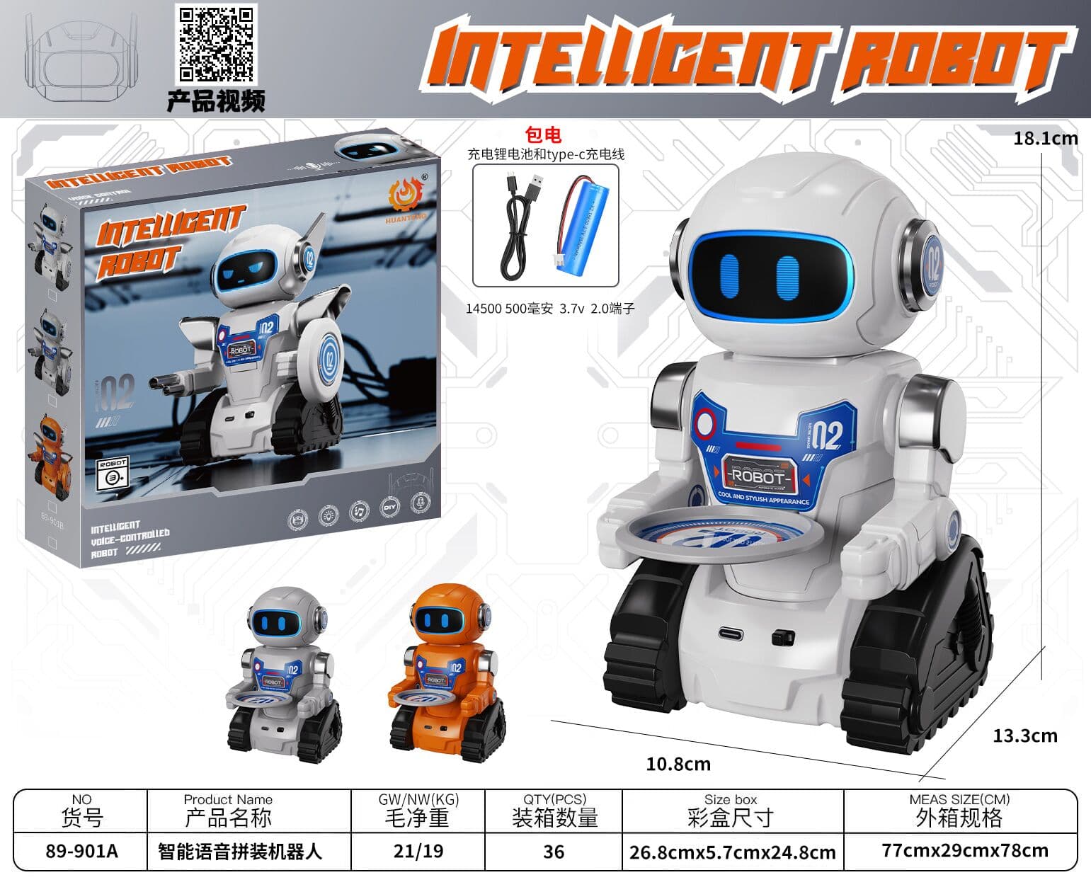 AI Voice-Activated DIY Assembly Robot with Music: Includes Rechargeable Lithium Battery