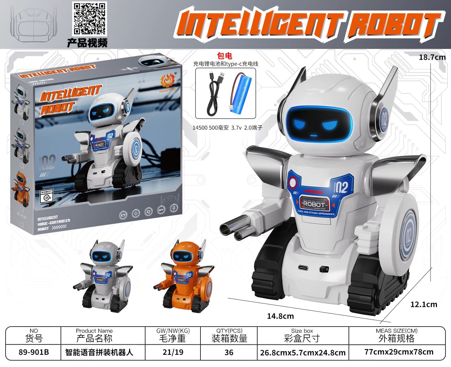 AI Voice-Activated DIY Assembly Robot with Music: Includes Rechargeable Lithium Battery