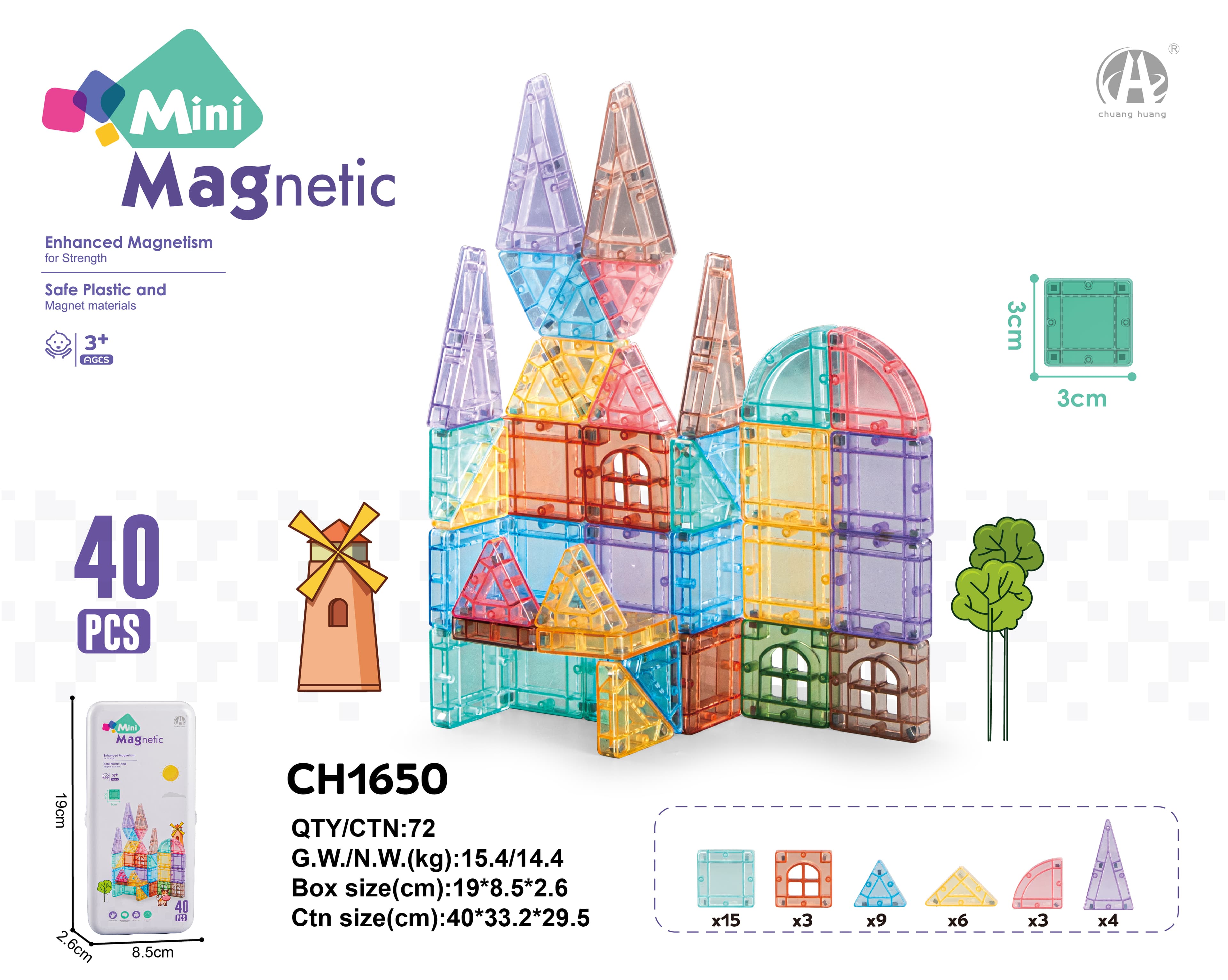3CM iron box travel package mini magnetic pieces 40PCS (can pass European testing)