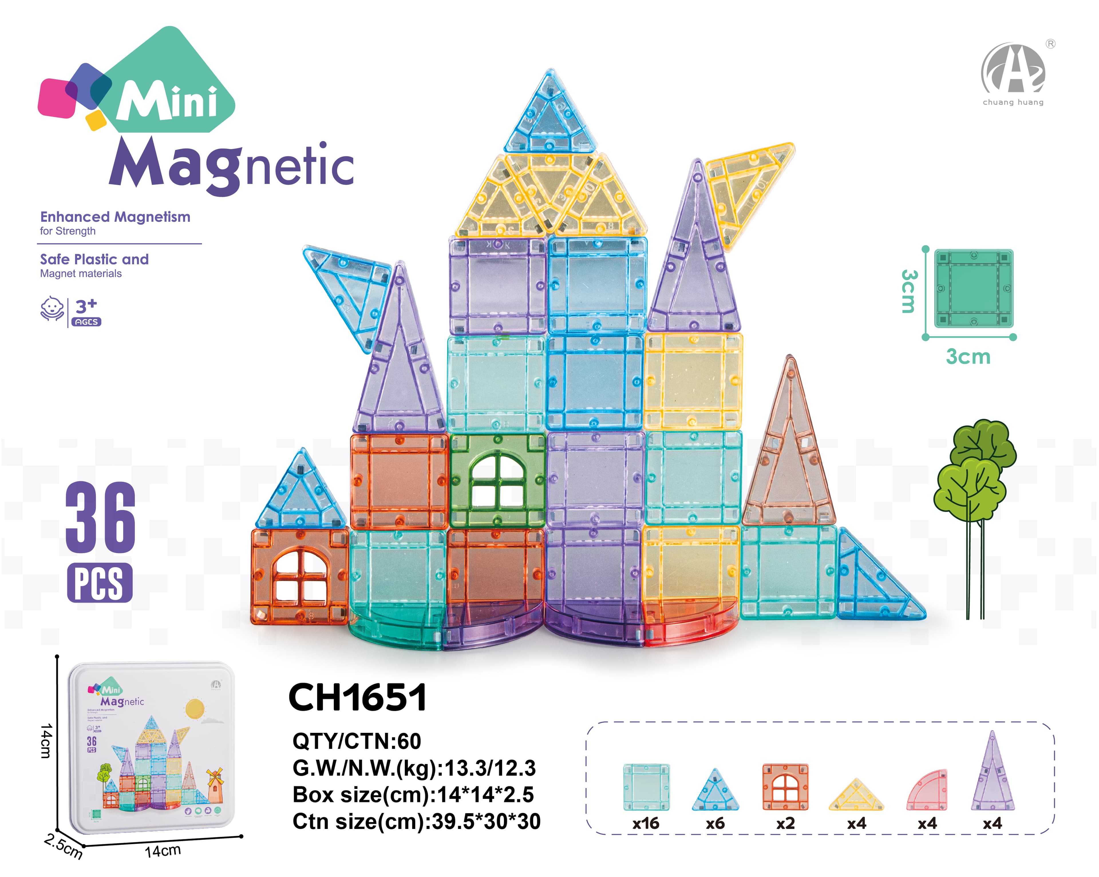 36PCS of 3CM iron box travel mini magnetic plates (can pass European testing)
