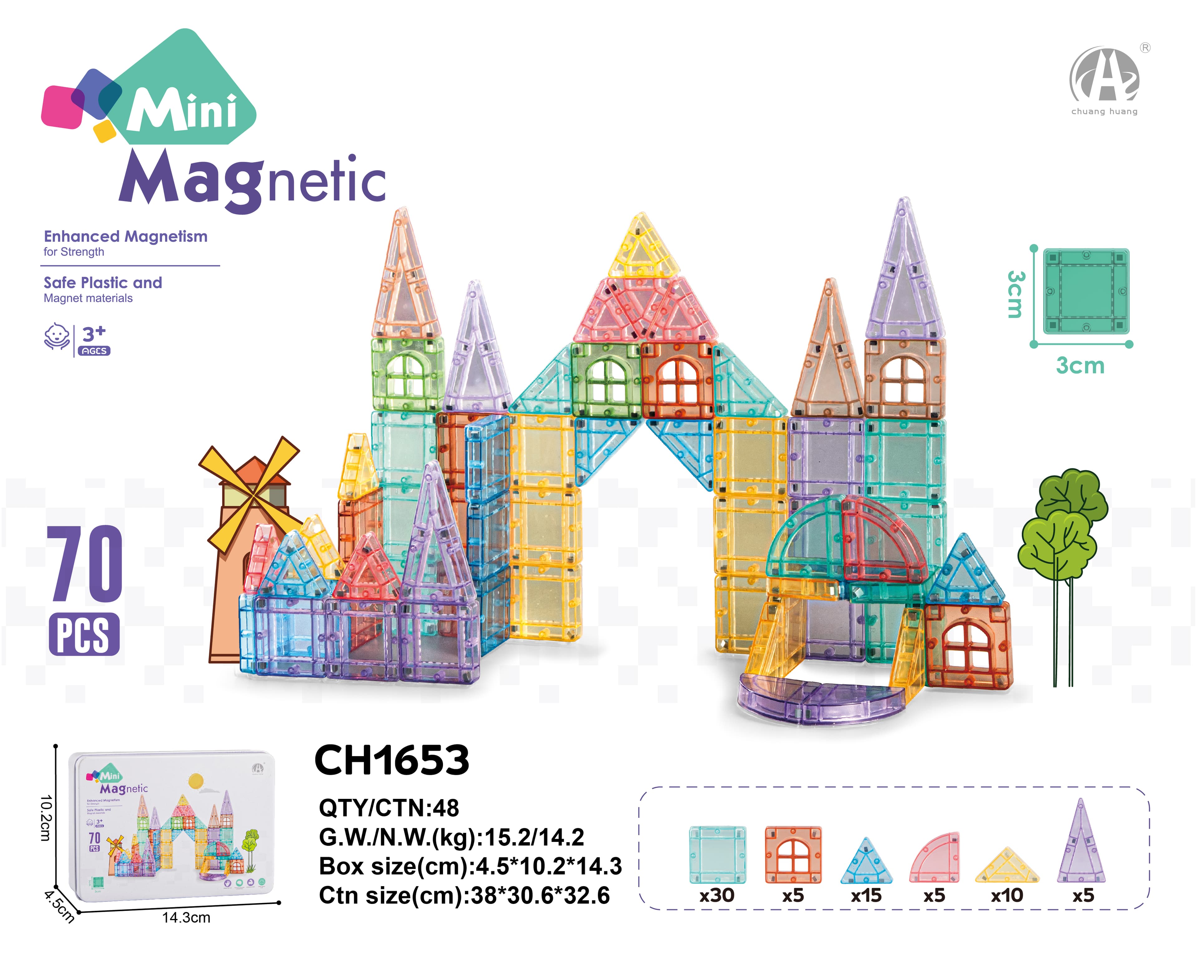 3CM iron box travel package mini magnetic pieces 70PCS (can pass European testing)