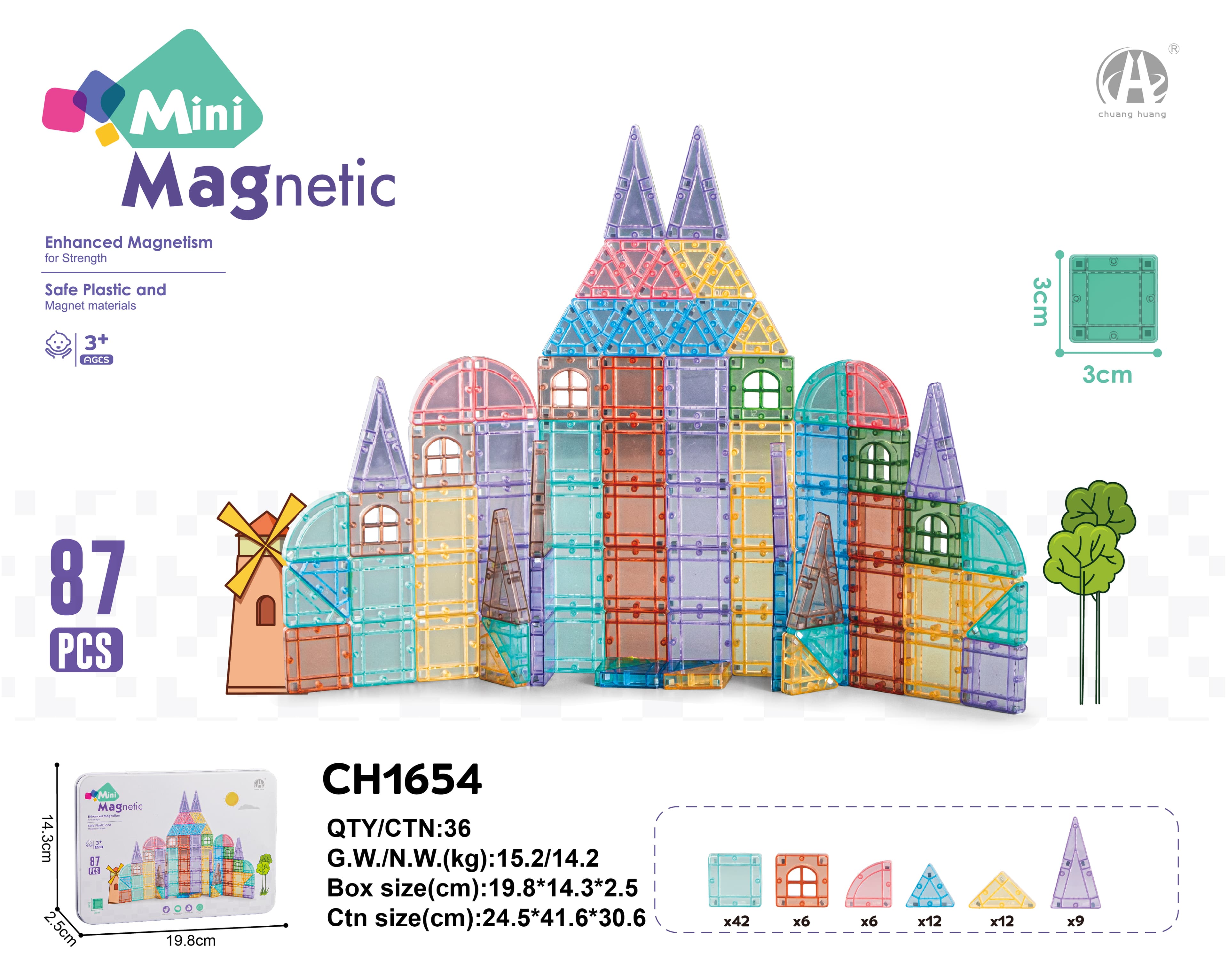 3CM iron box travel package mini magnetic sheet 87PCS (can pass European testing)