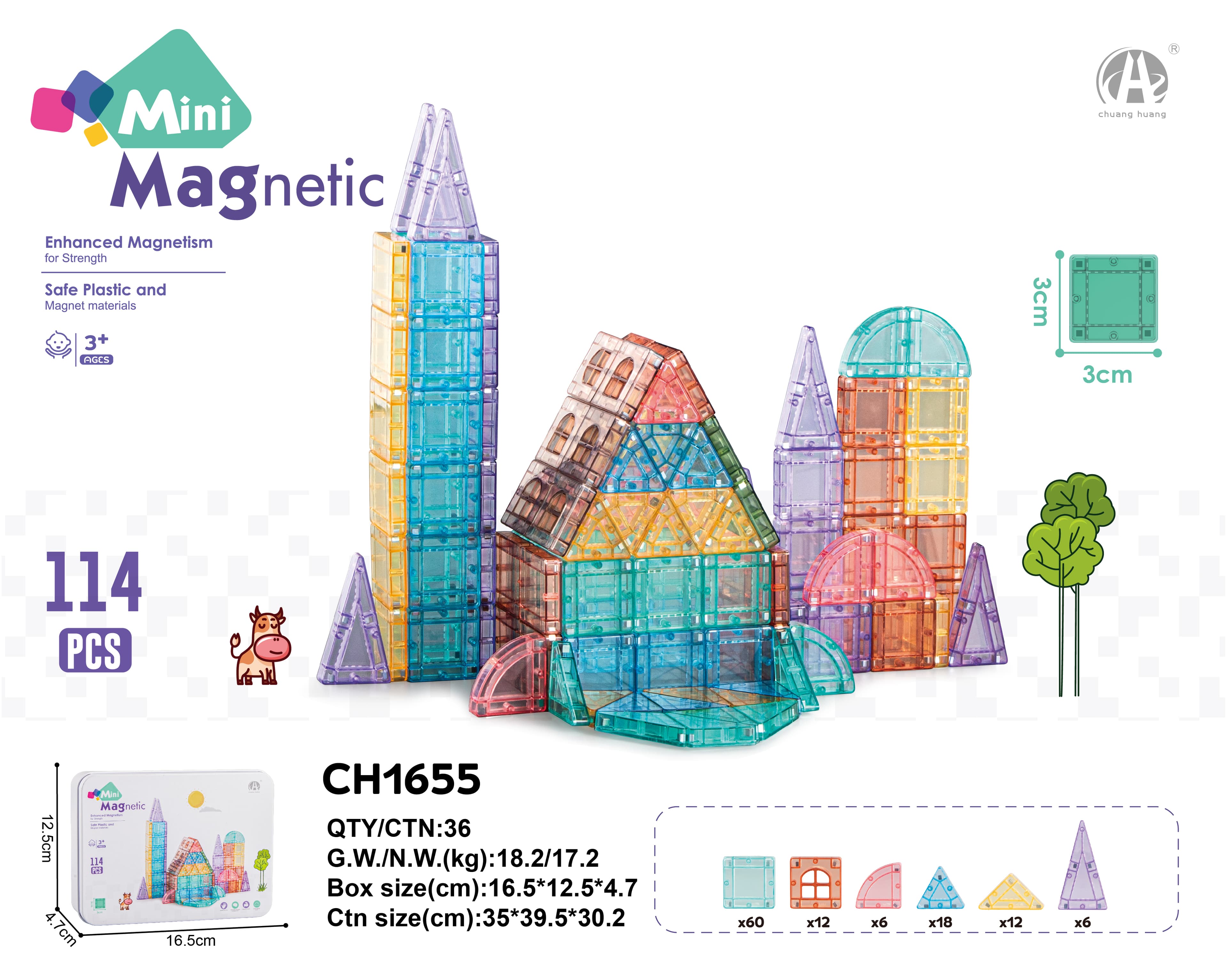 3CM iron box travel package mini magnetic pieces 114PCS (can pass European testing)