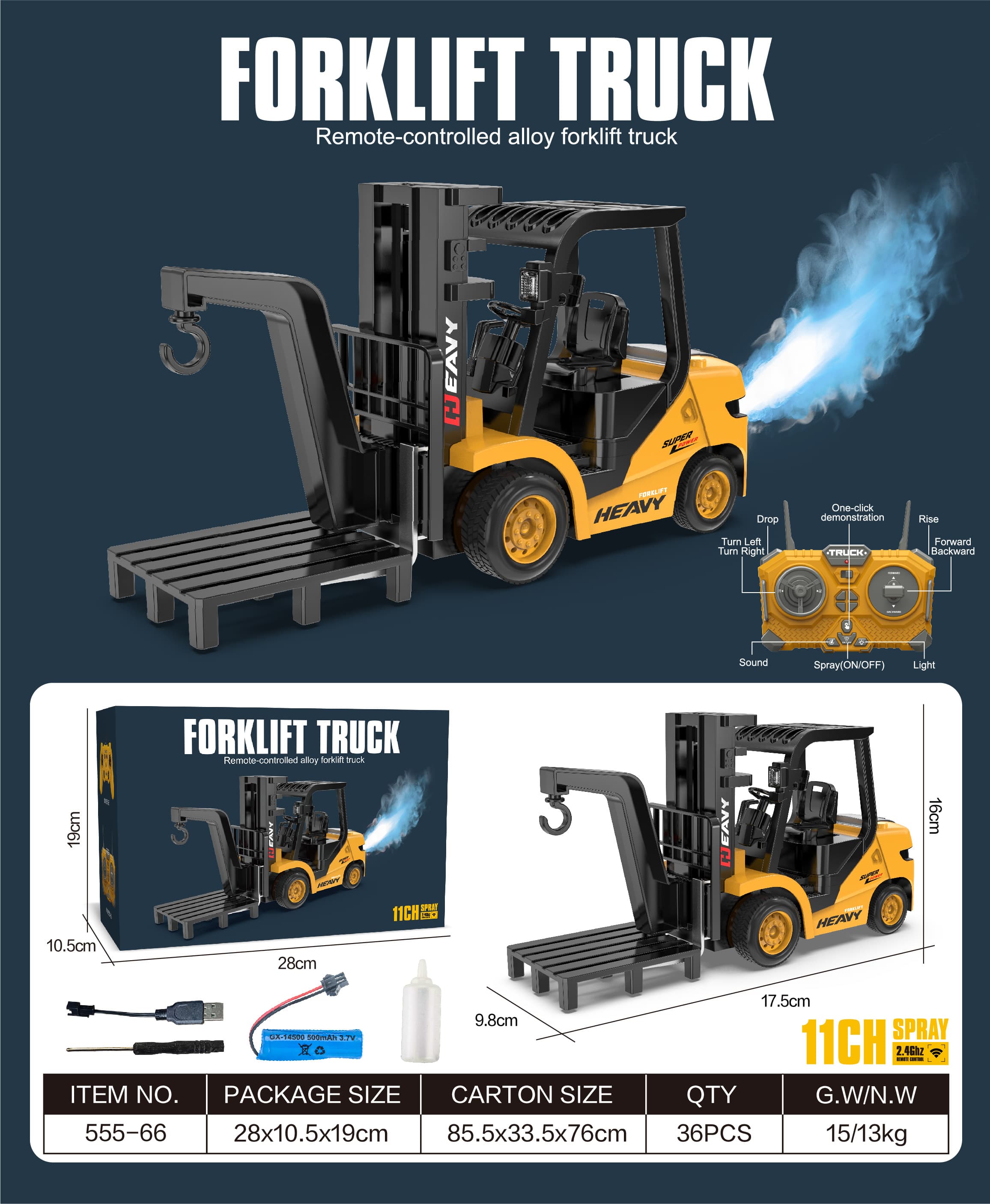 11-Way Alloy Remote Control Simulation Spray Forklift (New Remote Control)