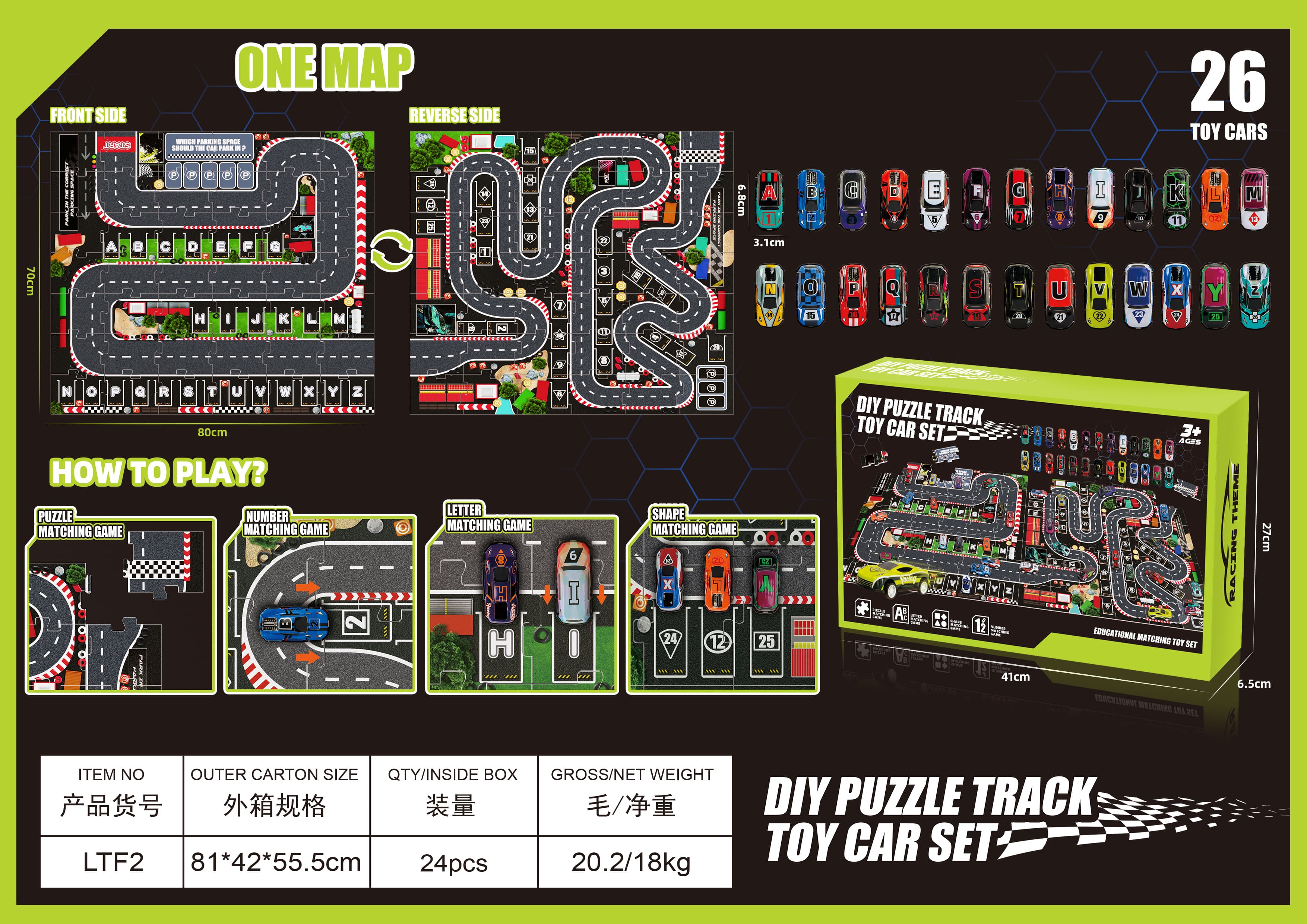 DIY Puzzle Matching Toys Pull Back Car Parking Lot 80 X70cm Zigsaw Puzzle Set (Available on Both Sides)
