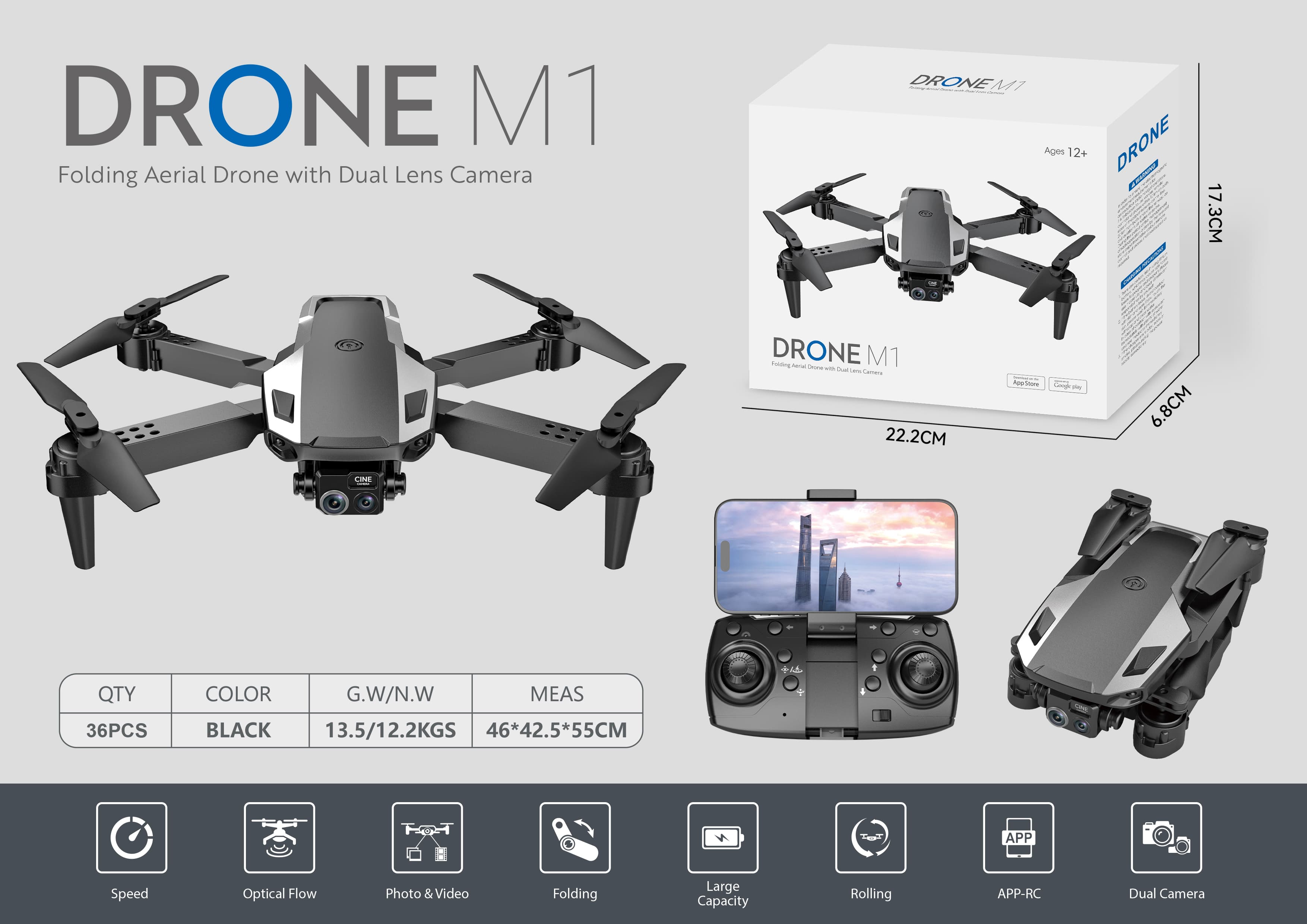 Optical Flow Dual-Camera Foldable Aerial Drone