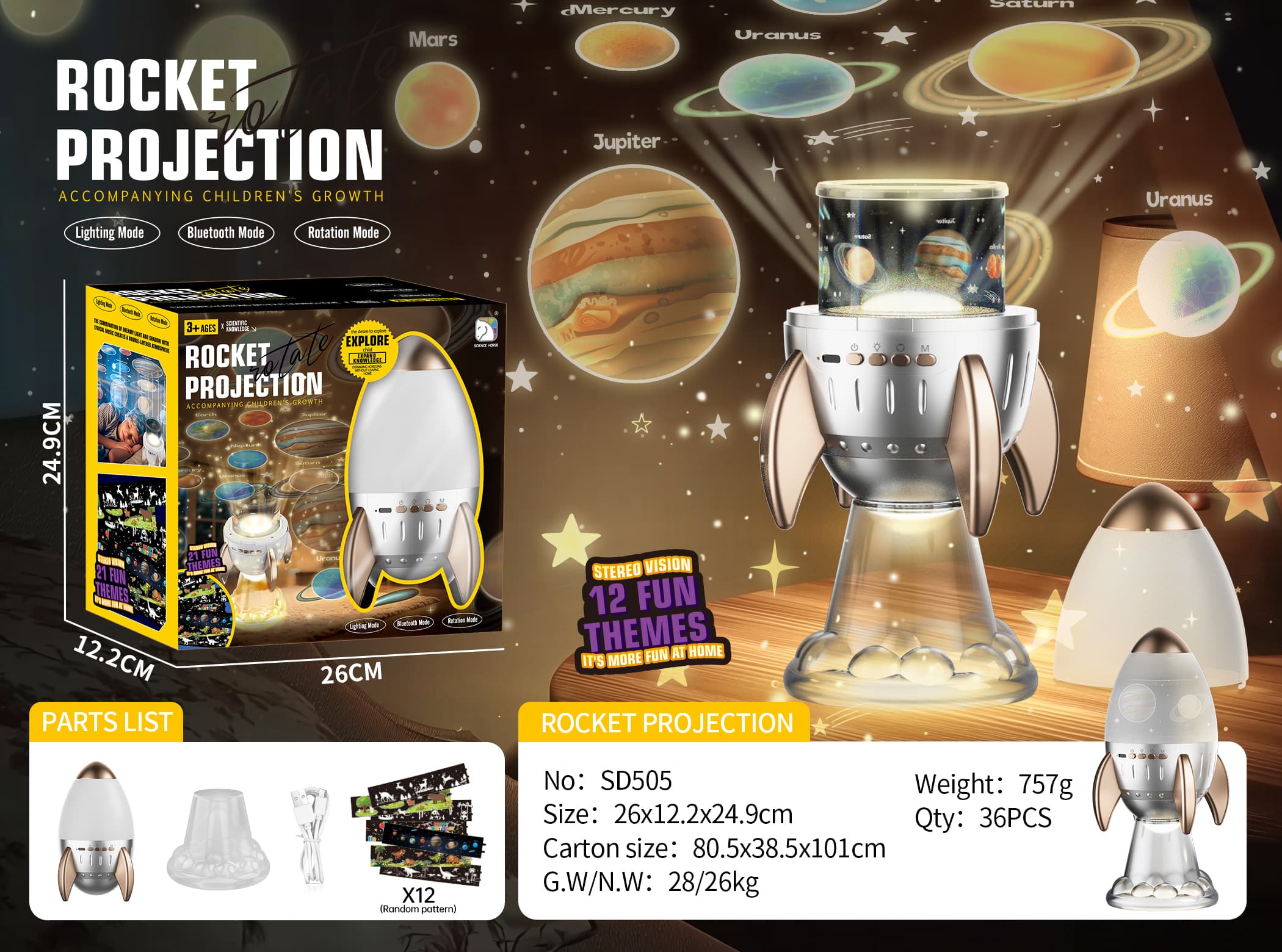 Rocket Projection Small Night Lamp (Bluetooth)