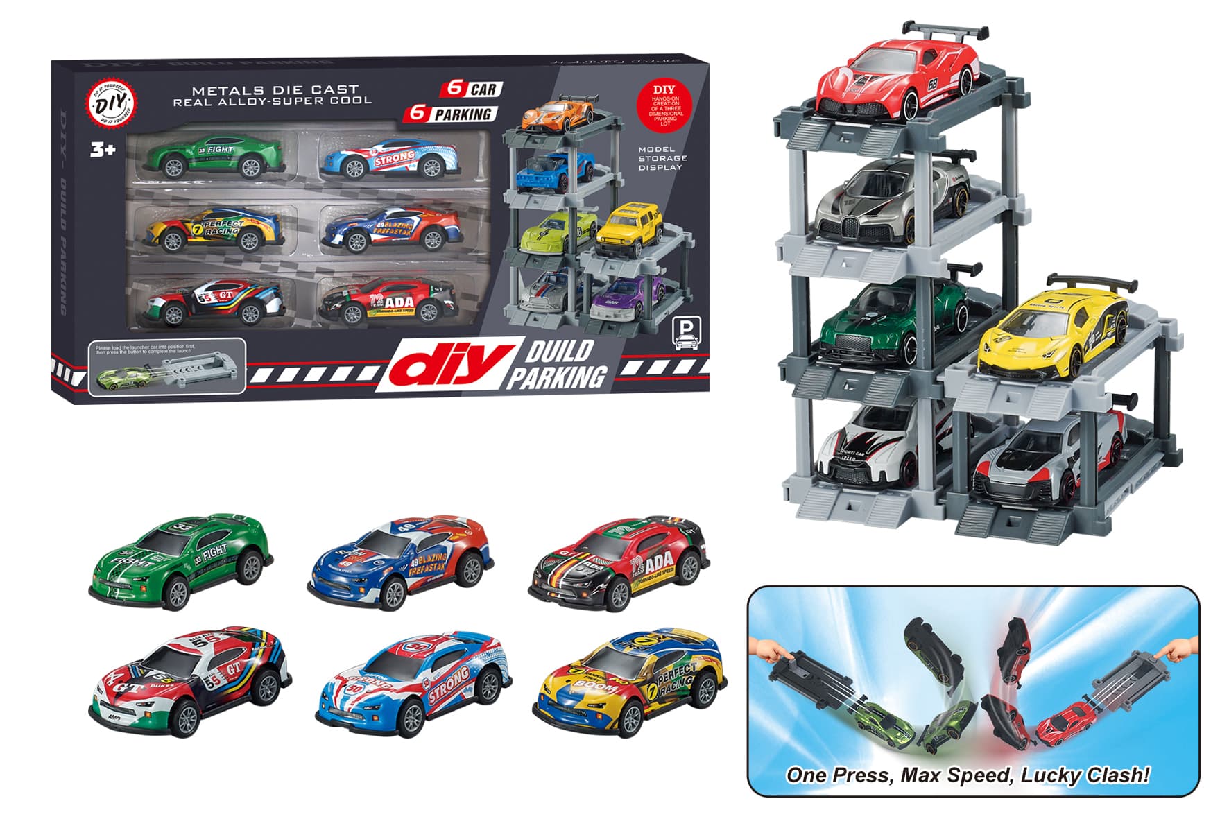 1: 64 alloy car parking lot with ejection iron sheet