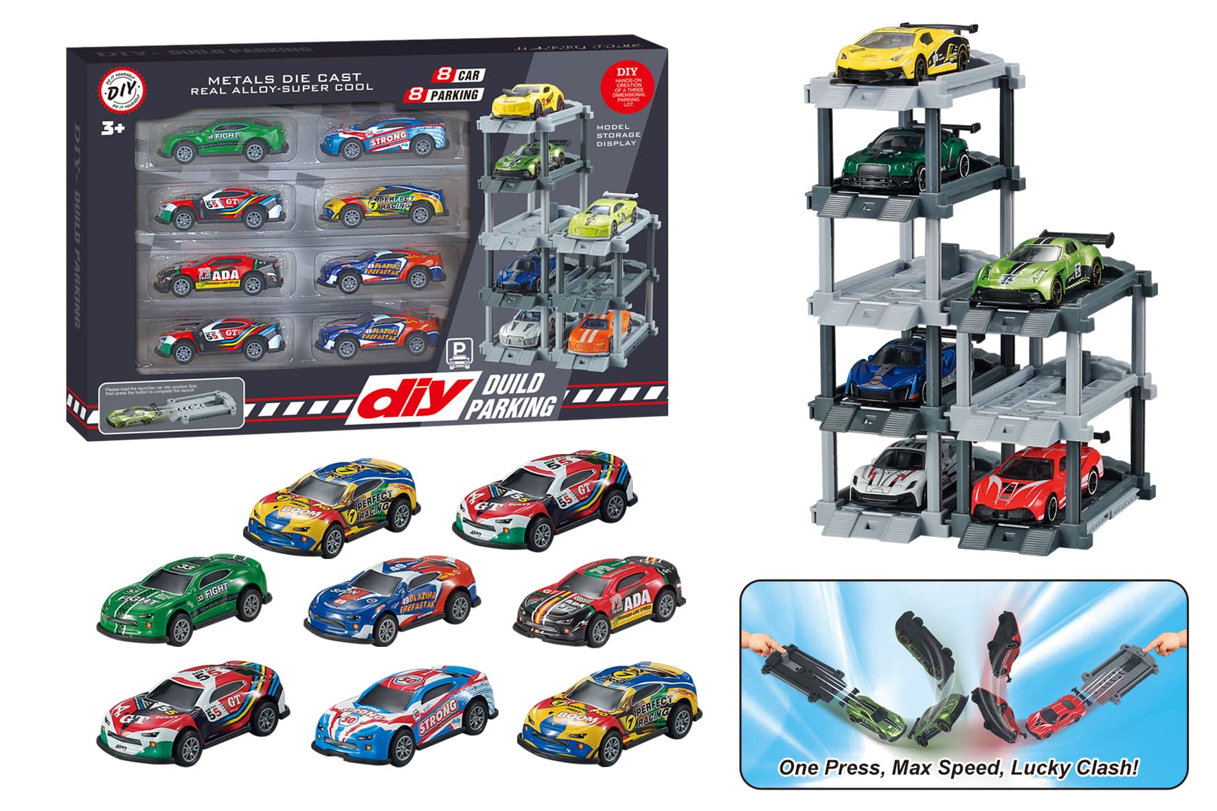 1: 64 alloy car parking lot with ejection iron sheet