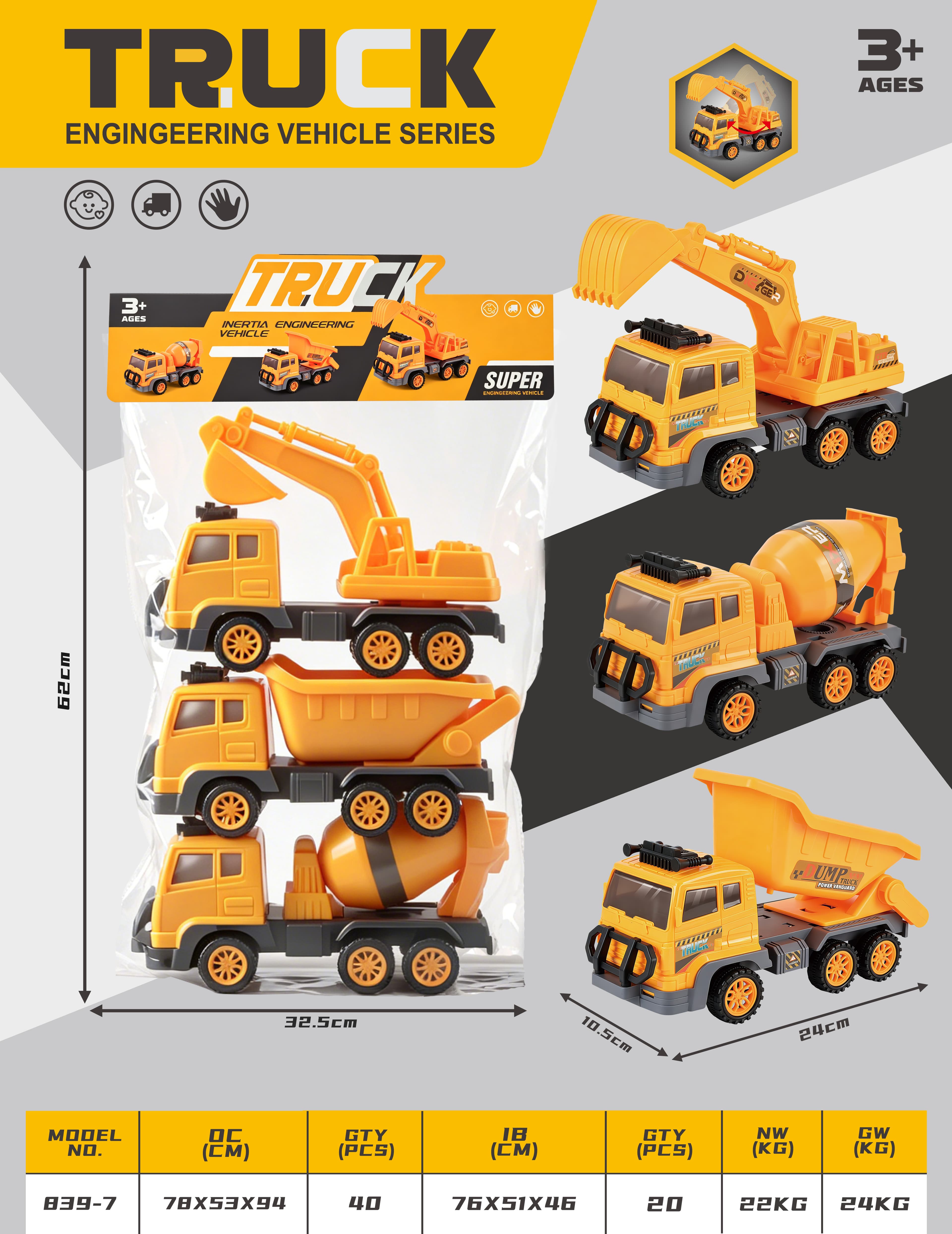 Inertia Engineering Mixer/Excavator/Lorry 3 Pack Mixed