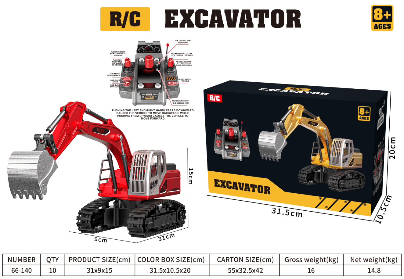 9-channel tracked alloy excavator/forward/backward/left turn/right turn/lighting/robotic arm: excavation action/body: manual rotation 360 °/sound effect