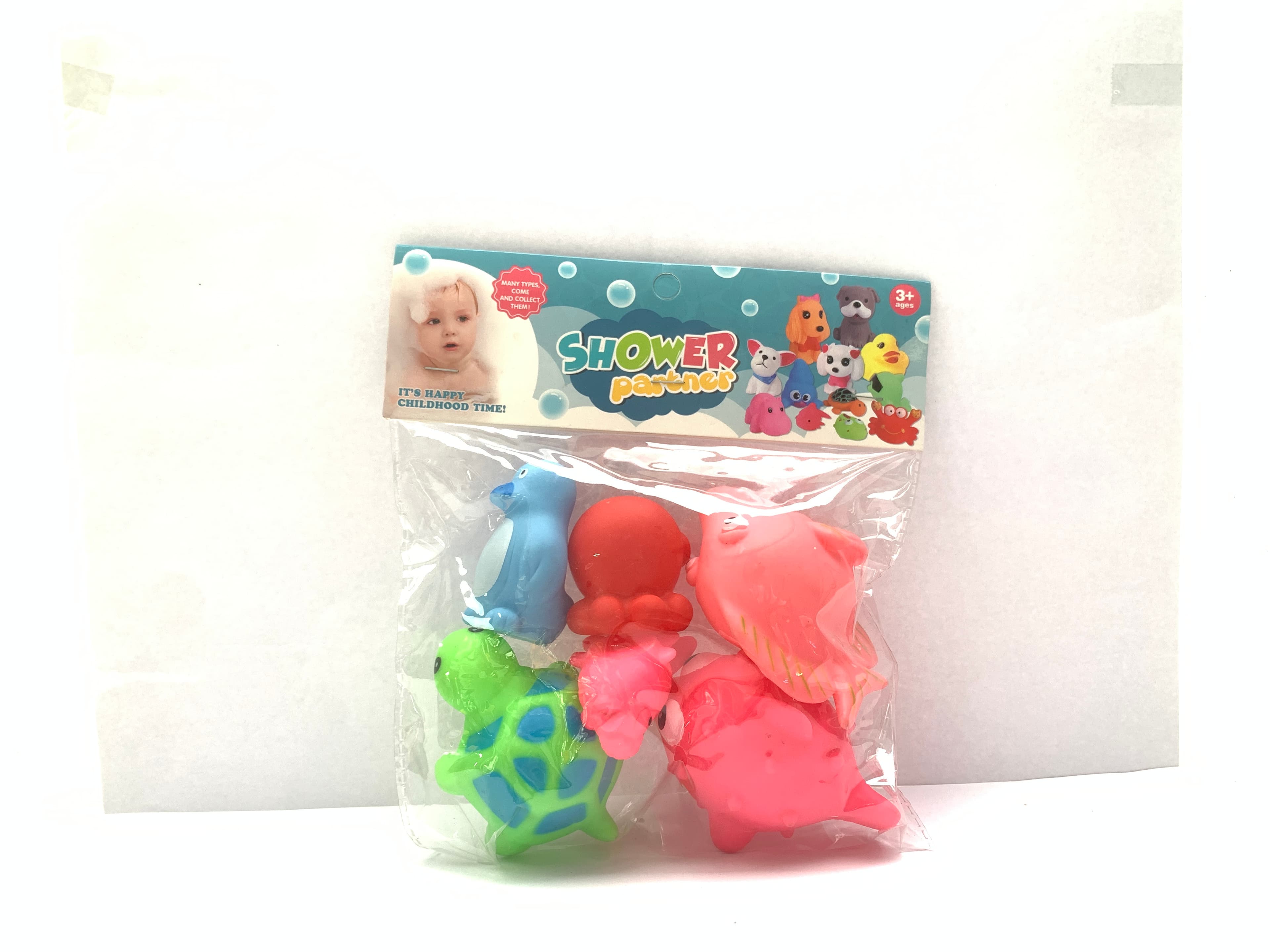 Vinyl Squeaky Animals Six-Piece Set (Six Styles Mixed) with PVC Header and Ultra-Clear Bag