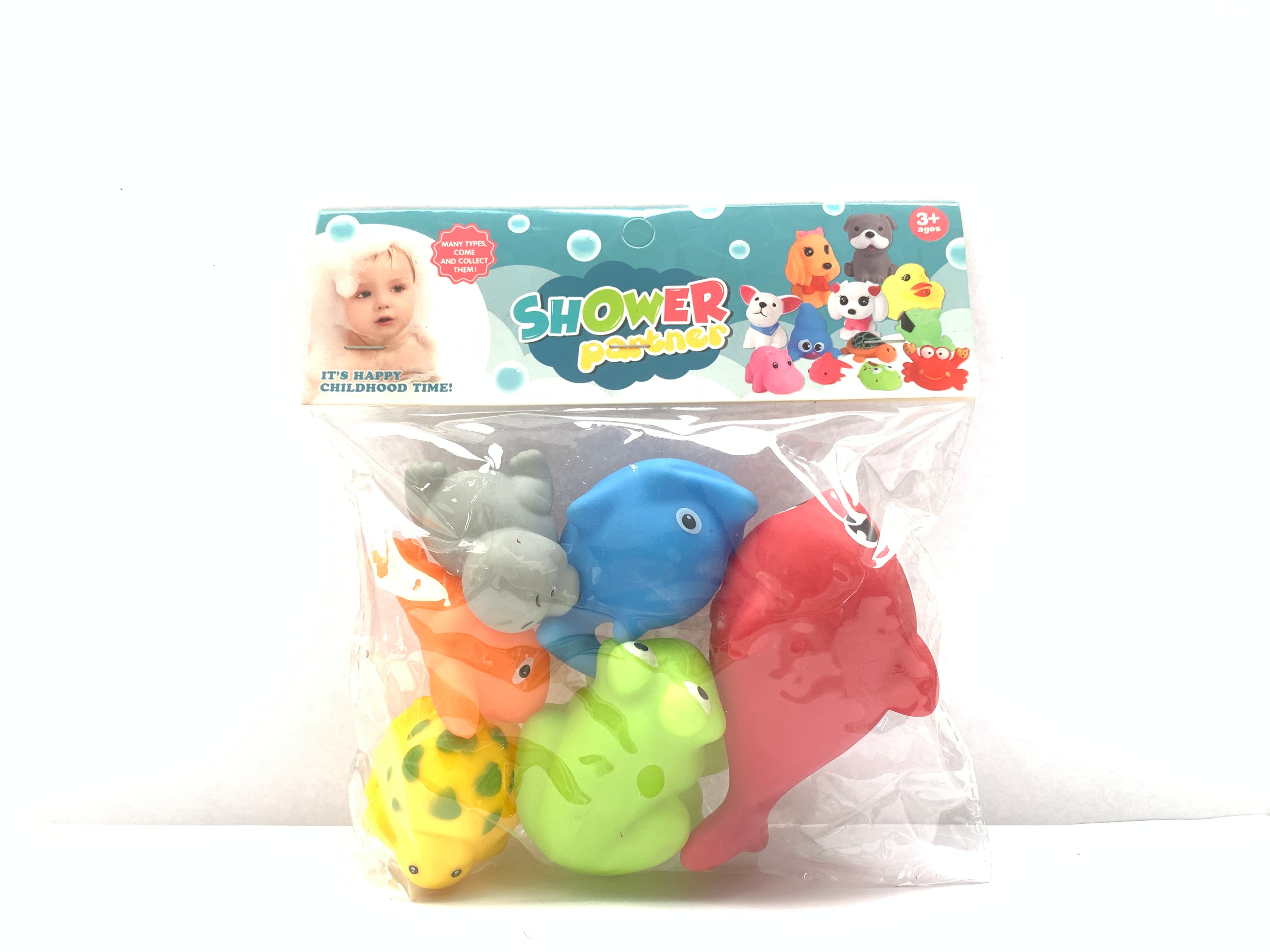 Vinyl Squeaky Animals Six-Piece Set (Six Styles Mixed) with PVC Header and Ultra-Clear Bag