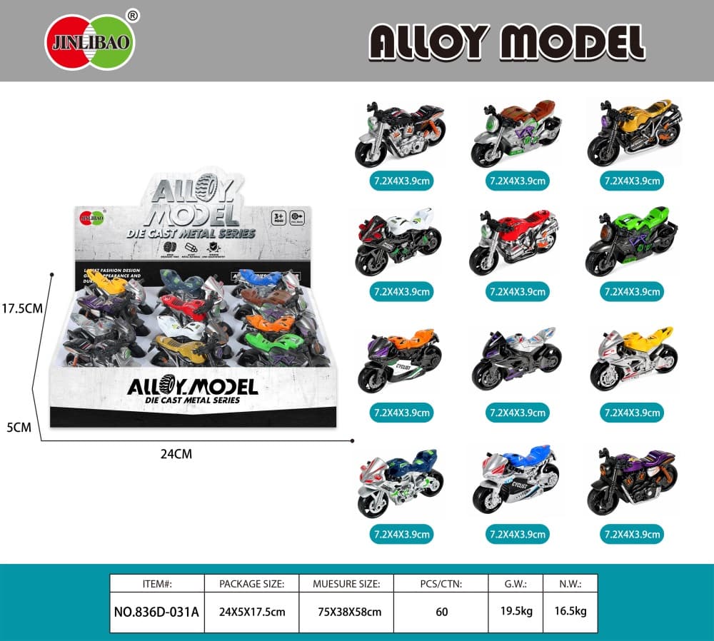 New 12PCS, Flat Display Case Sliding Alloy Motorcycle