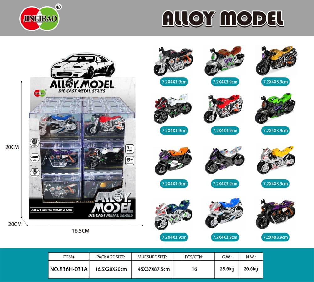 New 24PCS Bright Benz Building Blocks Box Sliding Alloy Motorcycle