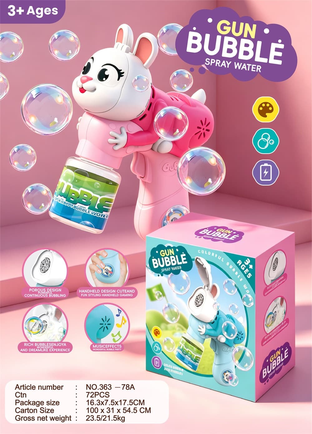 Little White Bunny Bubble Gun (with Music)