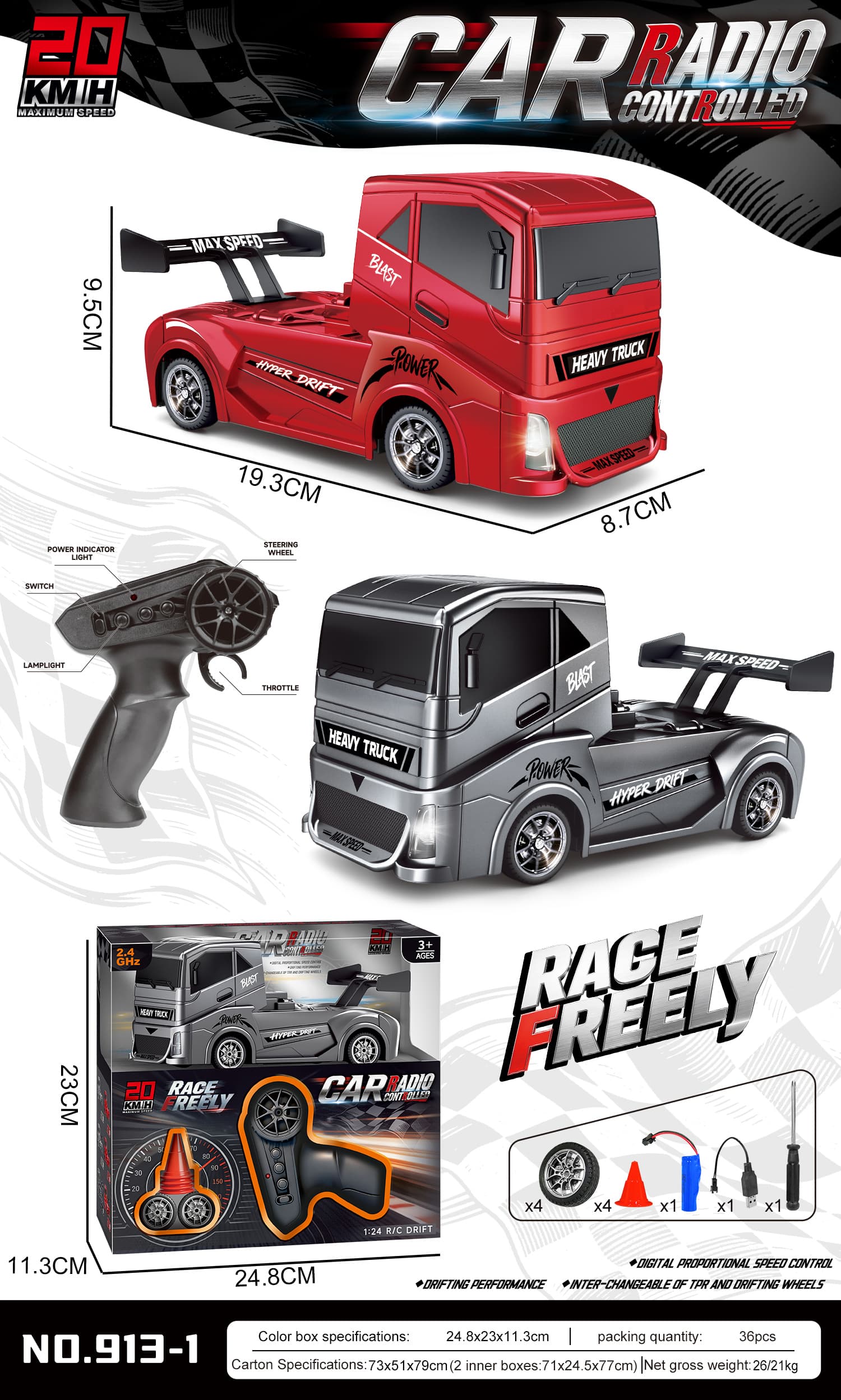 1:24 Scale Drift 2.4G UV-Coated Remote Control Car