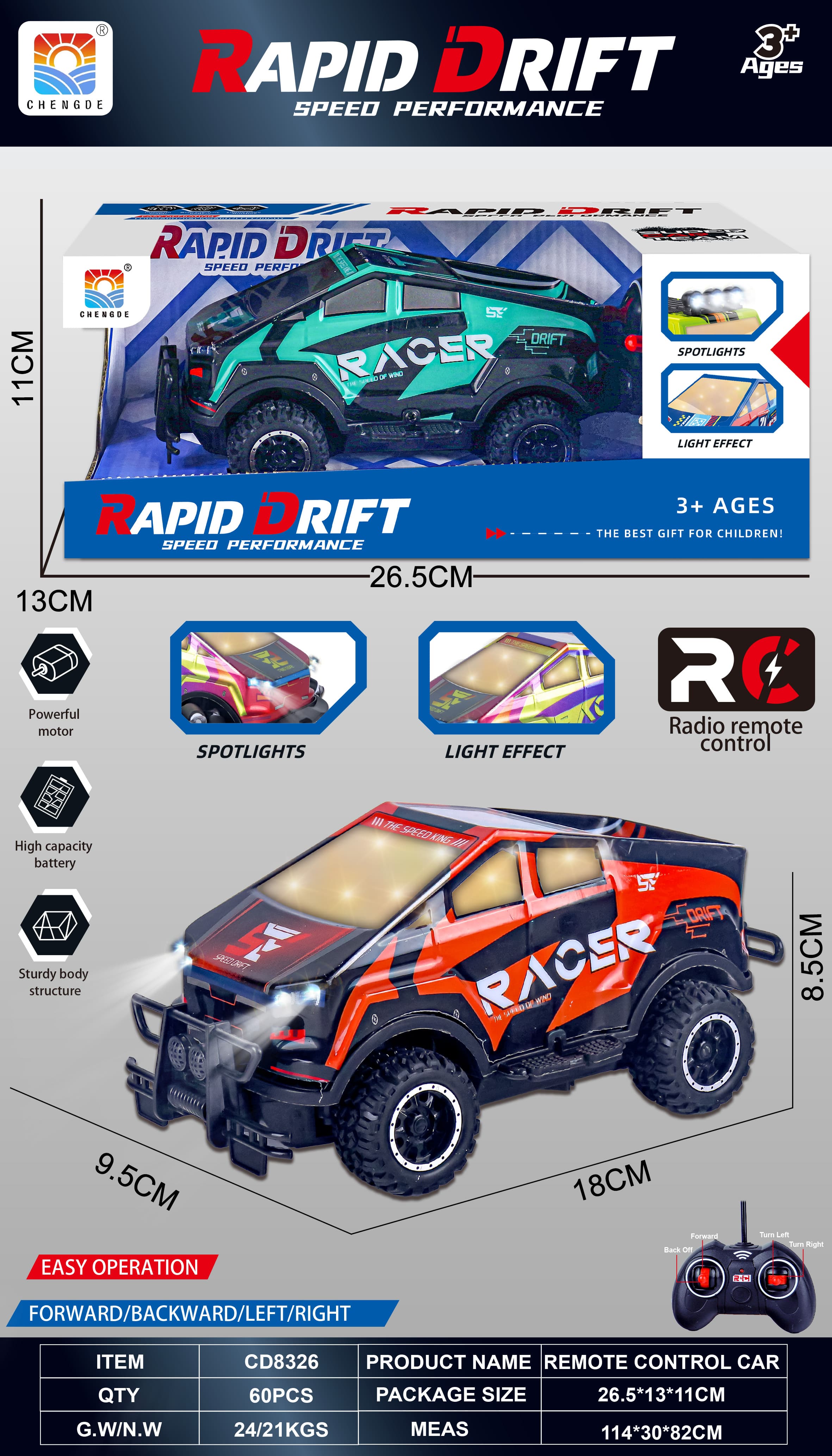 1:22 Tesla Light-Up Off-Road PVC Body (with Lights) 4-Channel Remote Control Car
