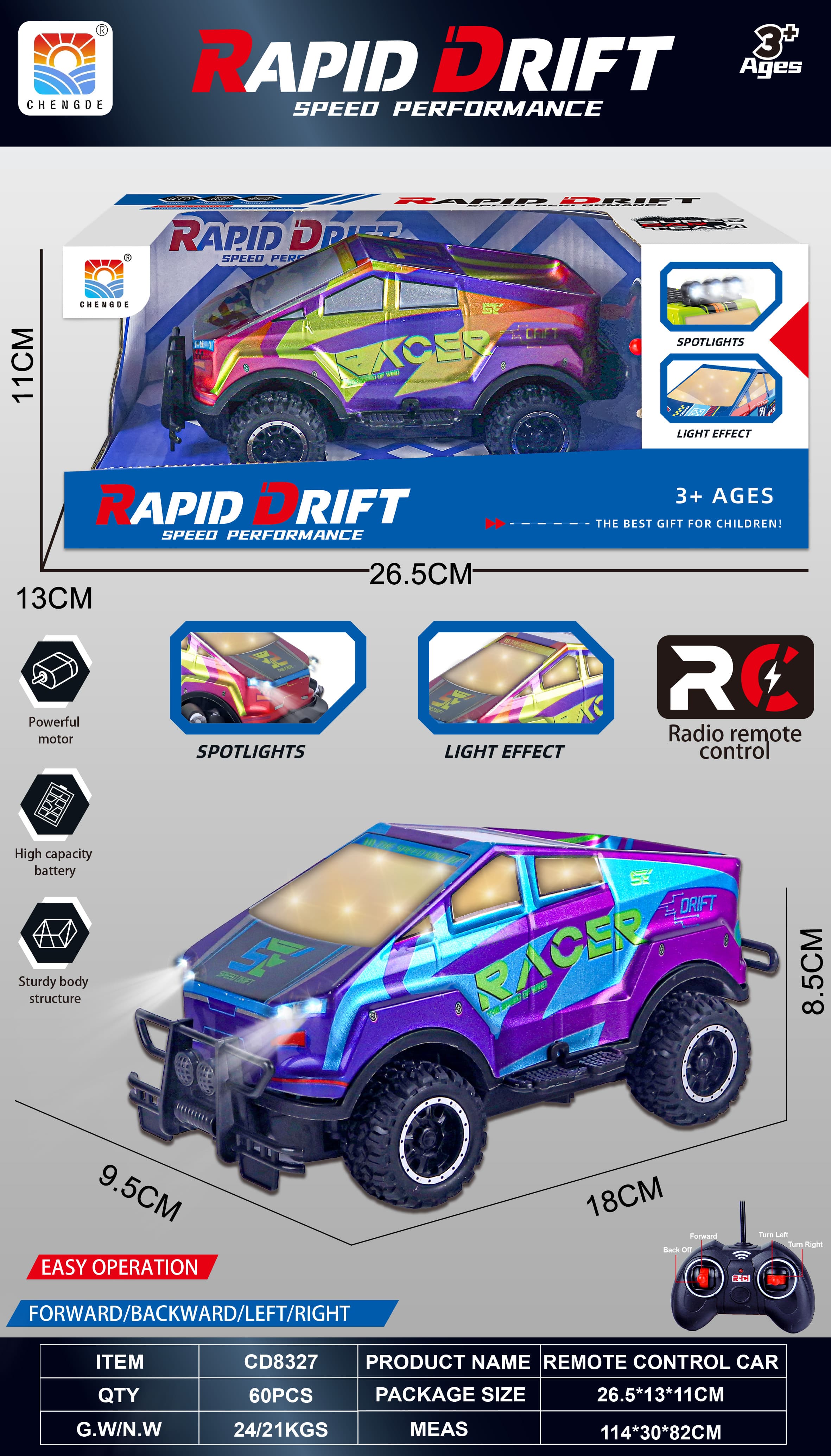 1:22 Tesla Light-Up Off-Road PVC Body (with Lights) 4-Channel Remote Control Car