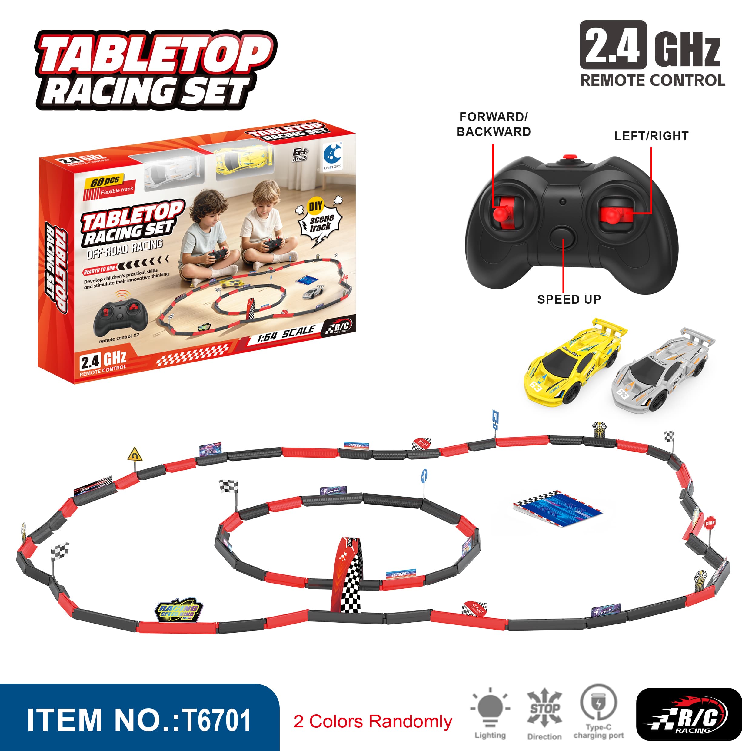 Desktop Racing Track Set (Includes 2 1:64 Scale Remote Control Cars)
