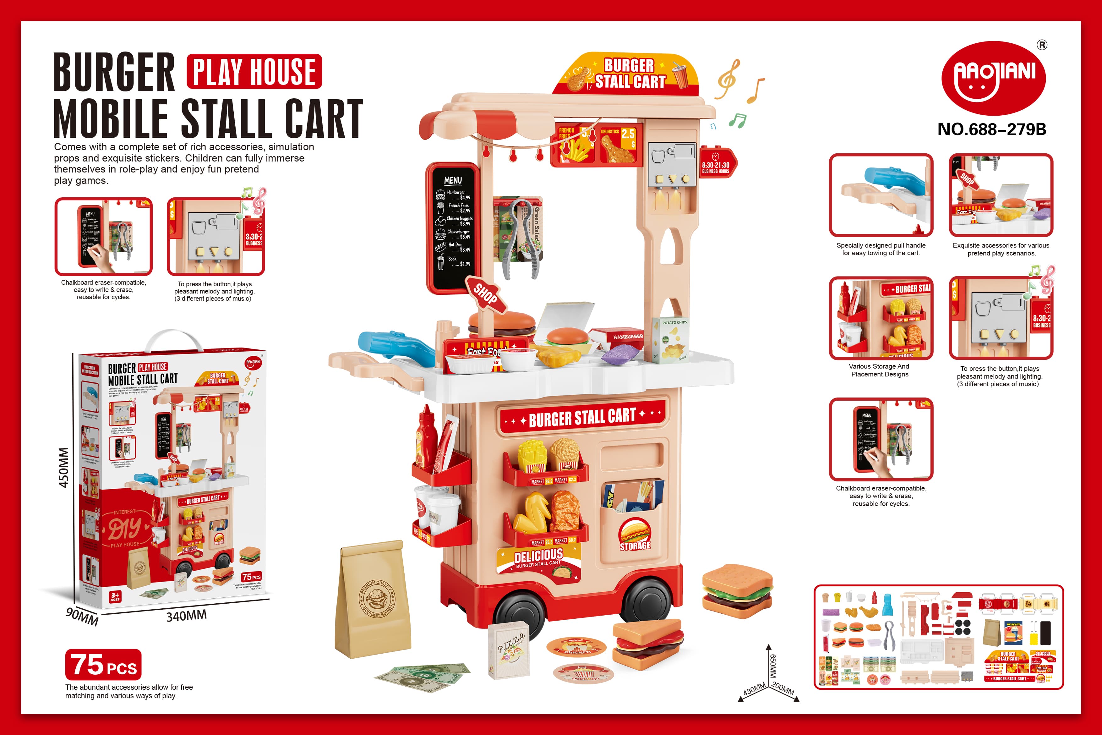 2-in-1 McDonald's Push Cart with Light & Music and Writing Board (75PCS)