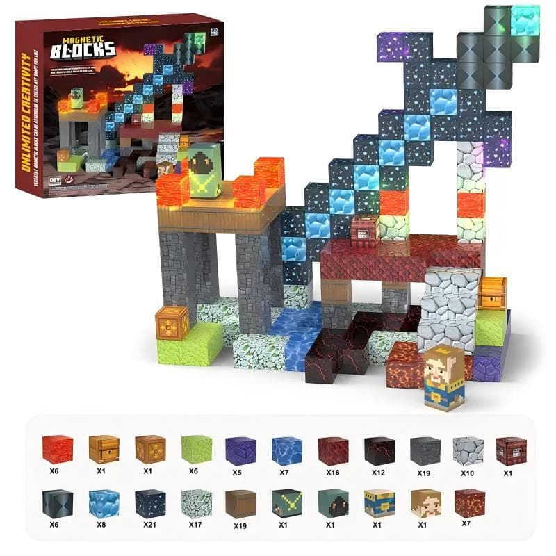 Light-Up Sword Cross-Border Amazon Best-Seller Magnetic Building Blocks 166pcs Kids Educational DIY Assembly Set (Light-Up Version)