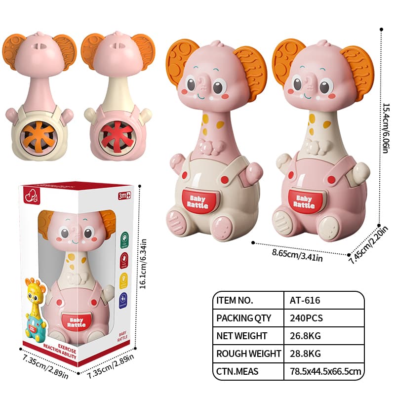 Pink Elephant Hand Rattle Window Box