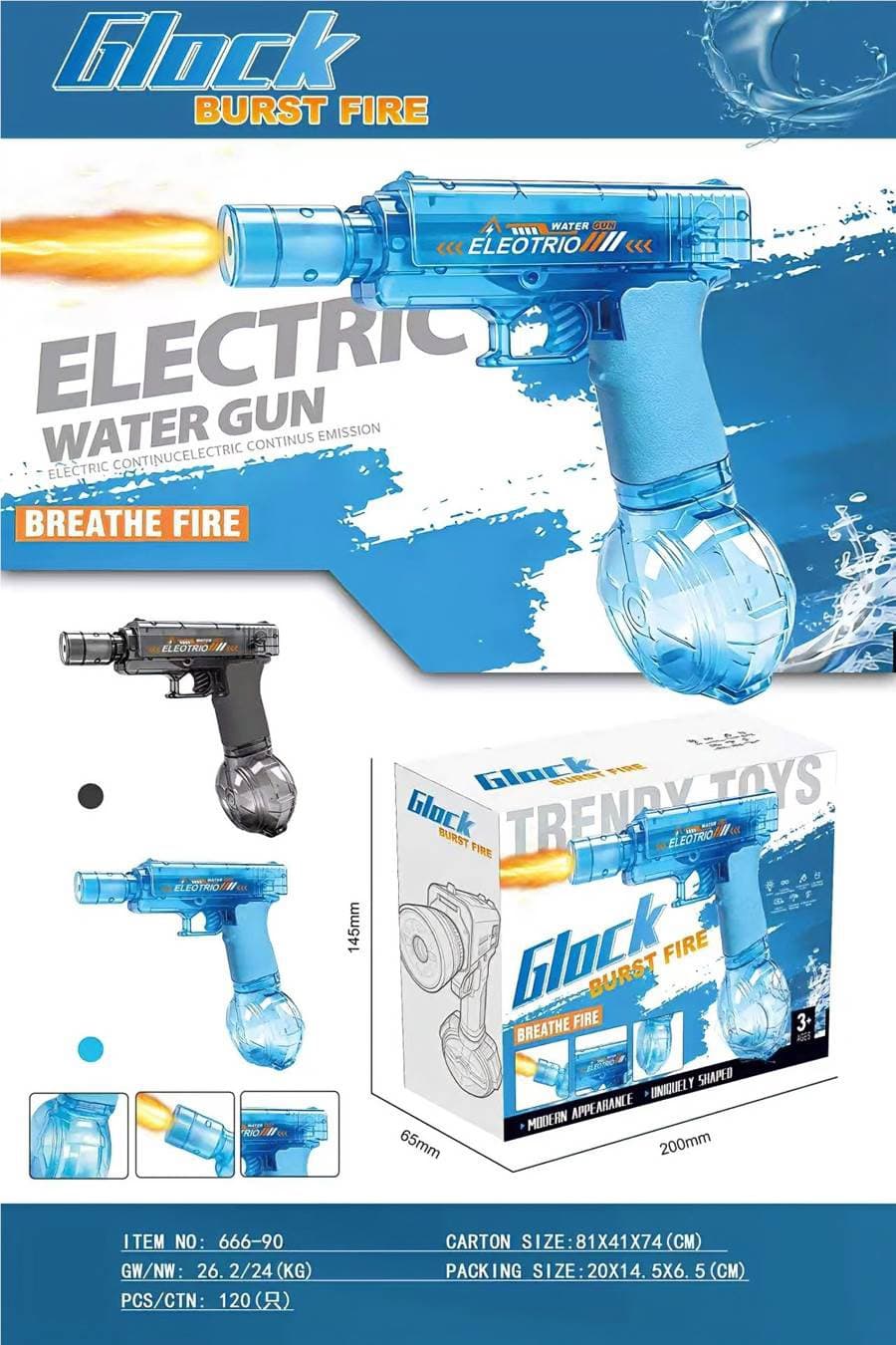 2026 New Black Tech Flame Glock Electric Automatic Water Gun Toy for Kids - High Pressure, Long Range Water Spray
