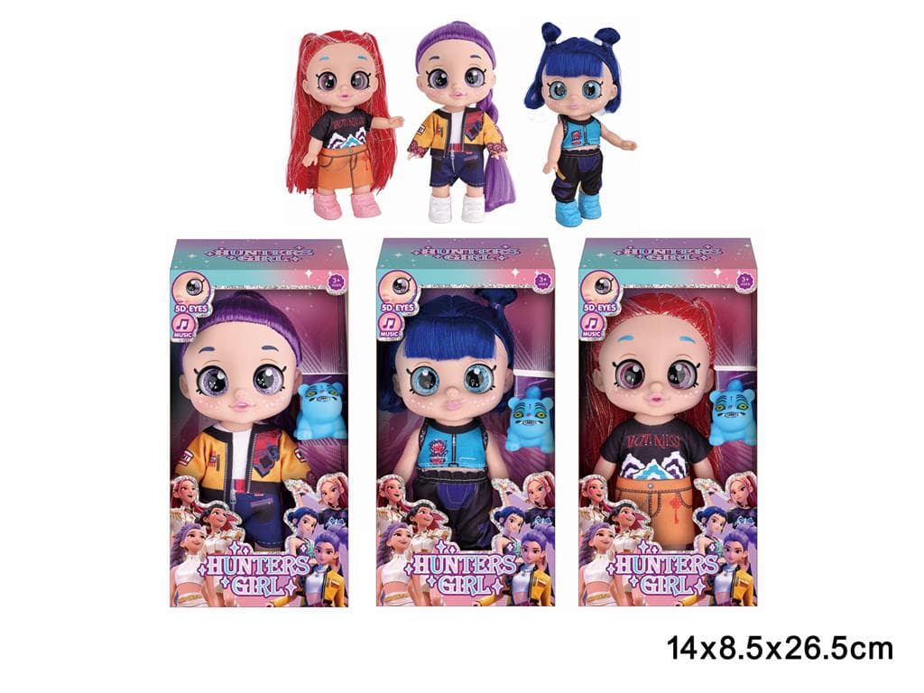 Q-Version Cartoon 5D Realistic Eyes 14-inch Full Vinyl Demon Hunter Doll with Theme Song and Pet Dog, 3 Styles Mixed