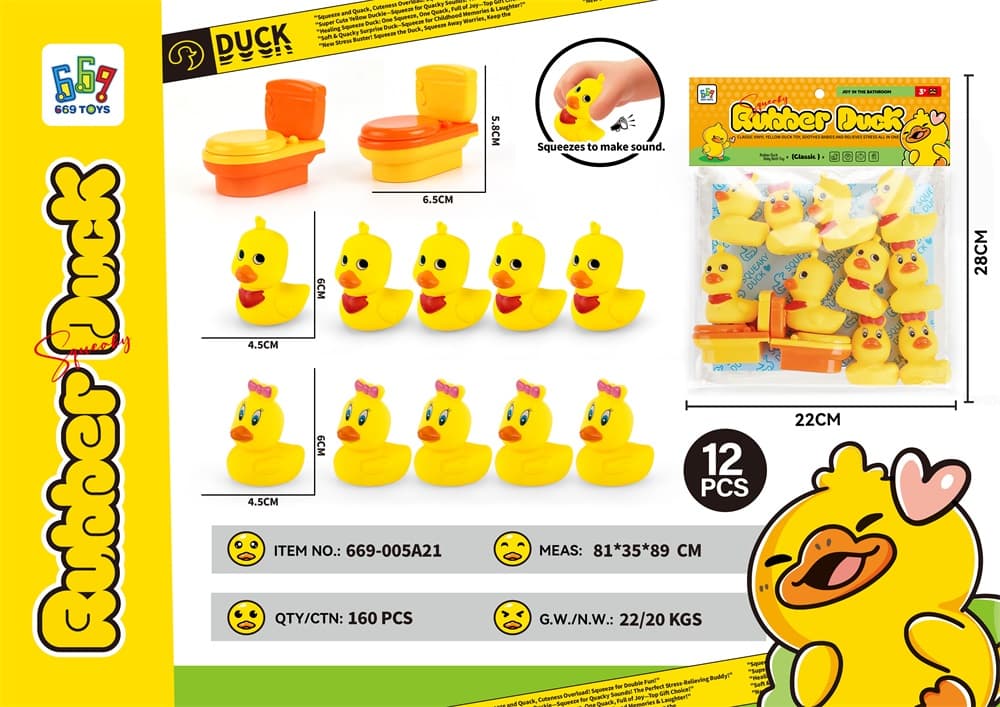 Vinyl BB Whistle Duck Set - 5 Male Ducks + 6 Female Ducks + 2 Toilet Ducks
