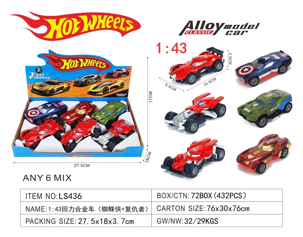 1:43 Spider-Man + Avengers Alloy Pull-Back Car