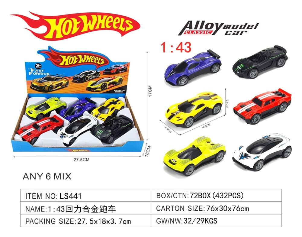 1:43 Die-cast Alloy Pull-back Racing Car