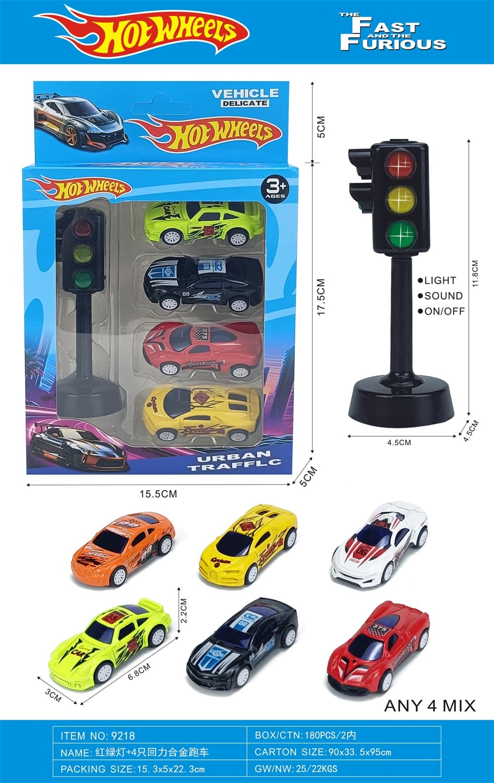 Traffic Light + 4 Pack Pull Back Alloy Racing Cars