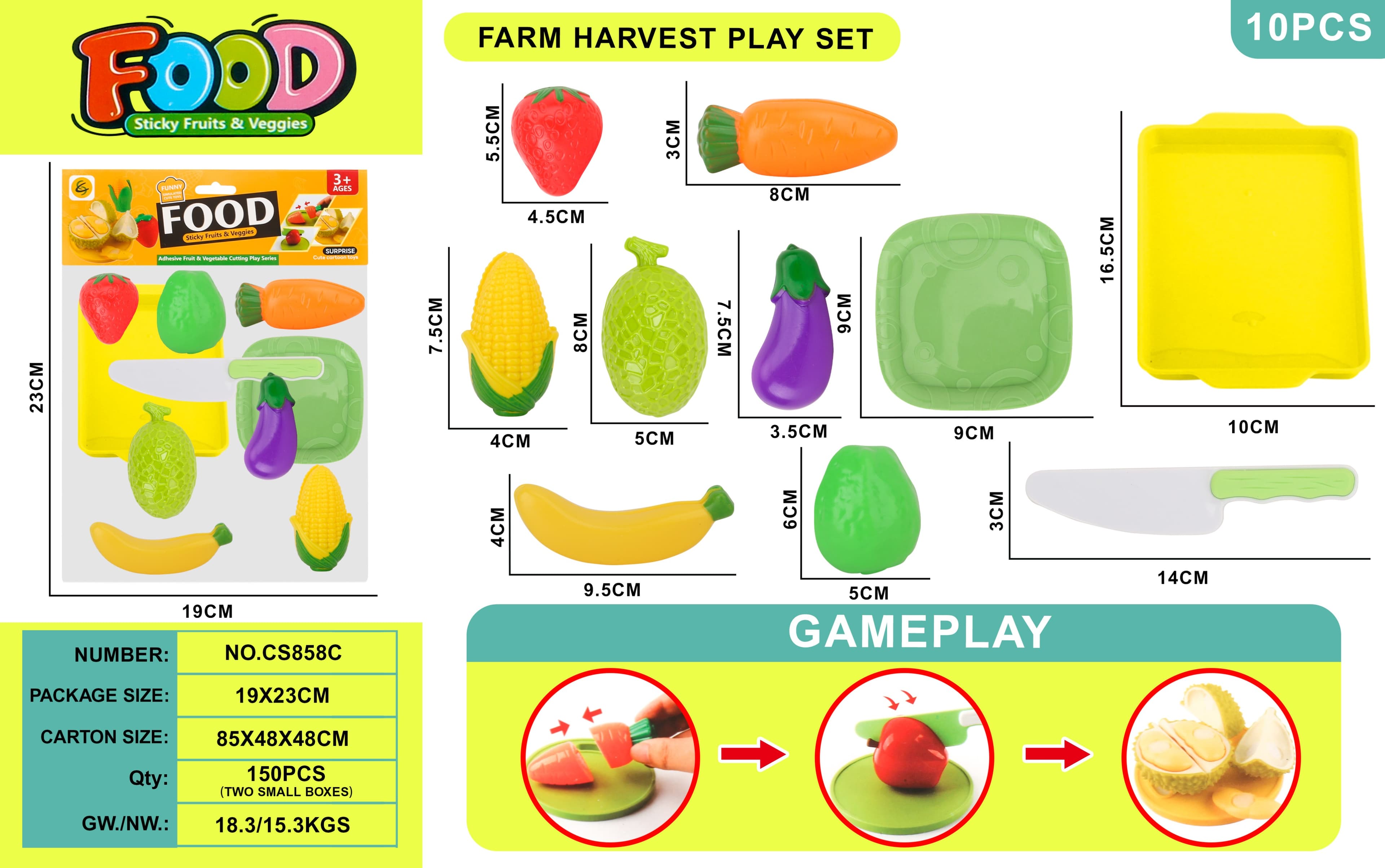 10pcs Farm Fruit and Vegetable Cutting Play Set
