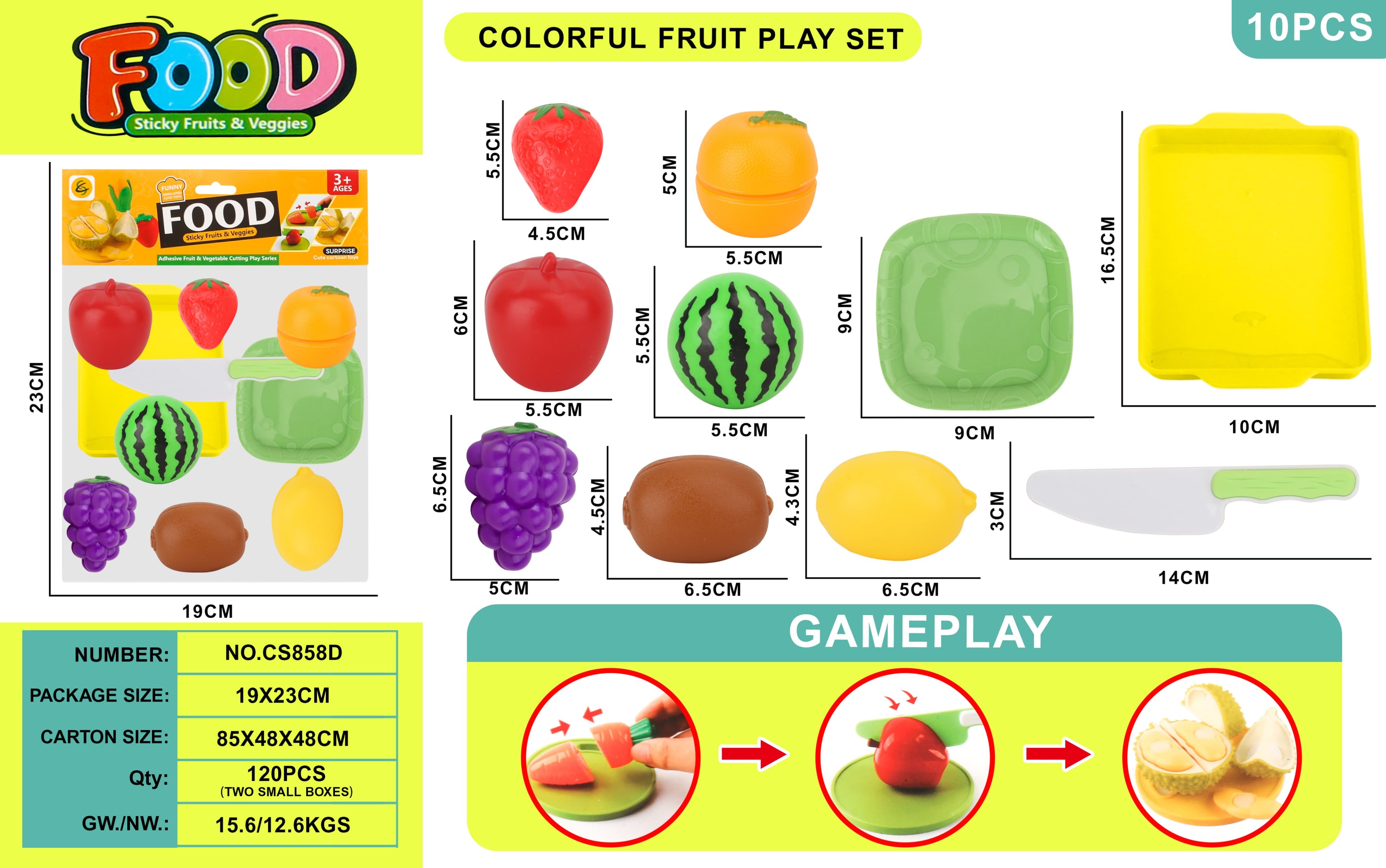 10pcs Colorful Fruit Cutting Play Set