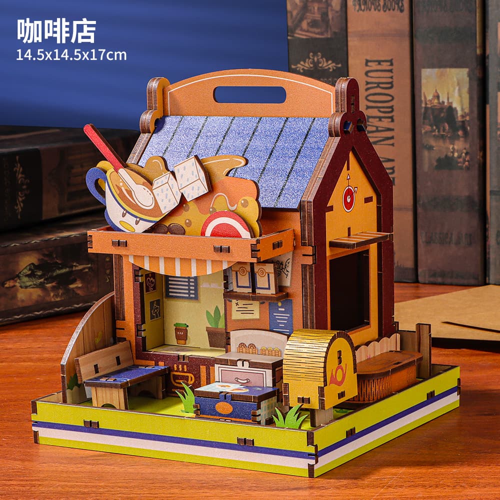Mortise and Tenon Wooden Street Scene Cabin - Multi-Theme DIY Handmade Model, Healing Desk Decoration Gift
