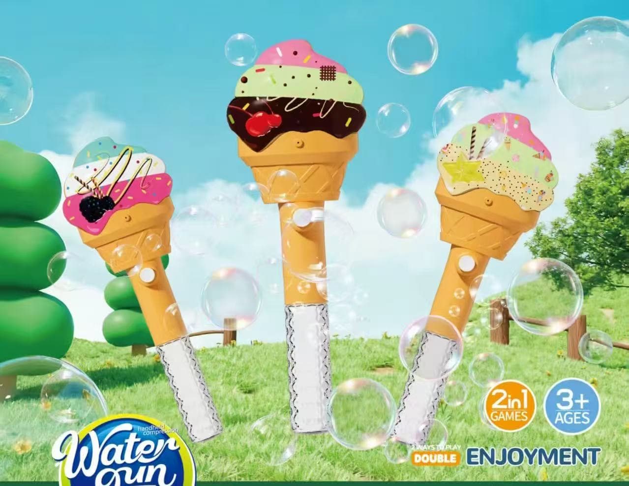2-in-1 Ice Cream Water Gun with Bubbles