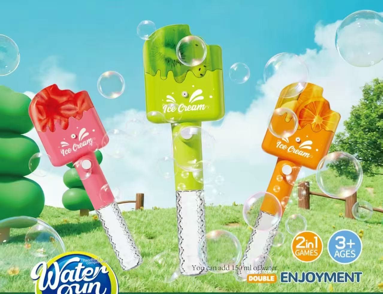 2-in-1 Popsicle Water Gun with Bubbles