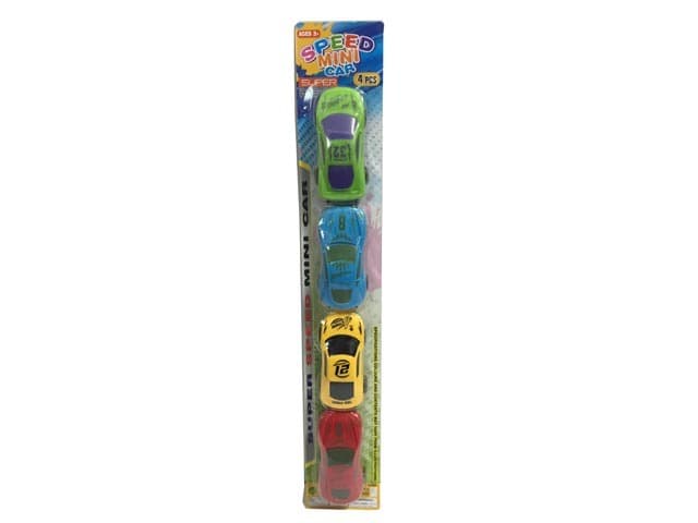 4 Solid Color Tampo-Printed Pull Back Racing Cars