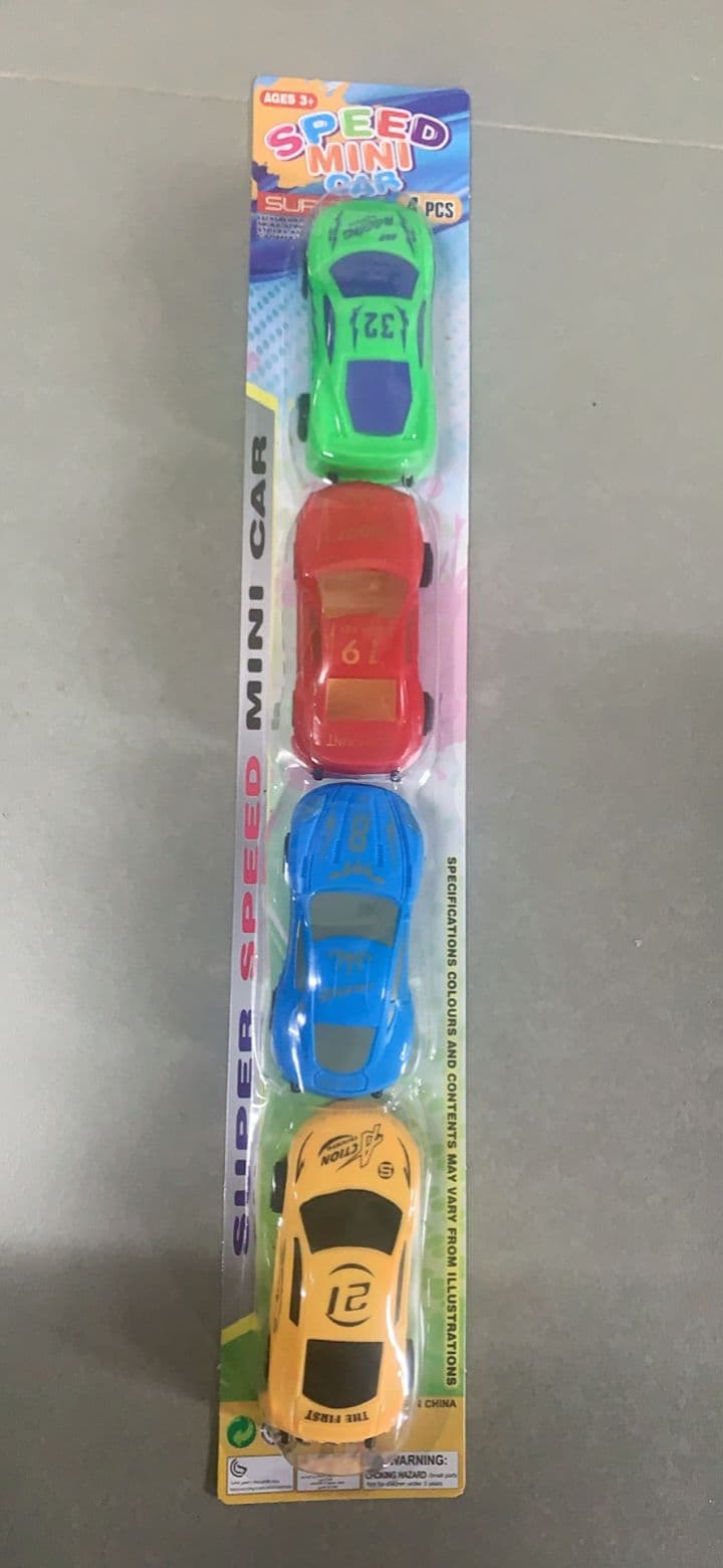 4 Solid Color Pad Printed Glide Racing Cars