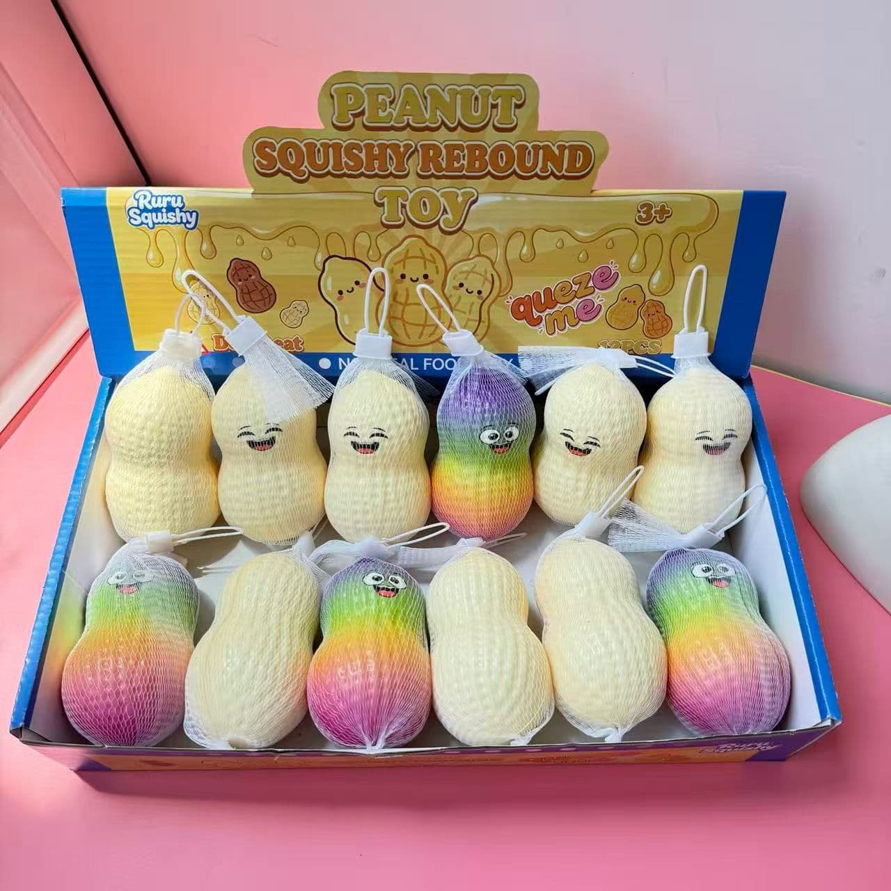 Happy Peanut Slow Rising Squishy Toy - Large Soft Vinyl Stress Relief Peanut with Expressive Face