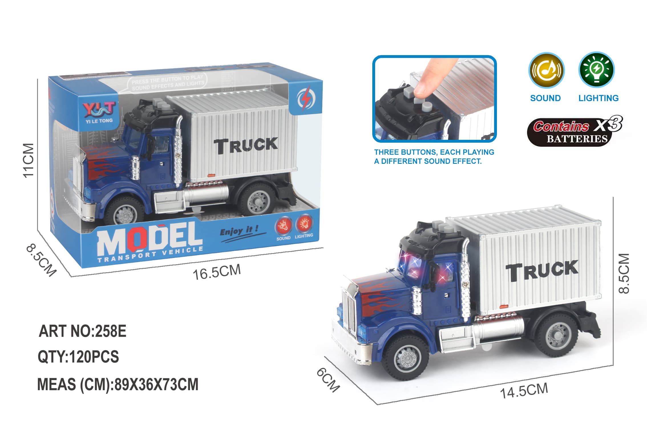 Light and Sound Pull-Back City Container Truck (Batteries Included)