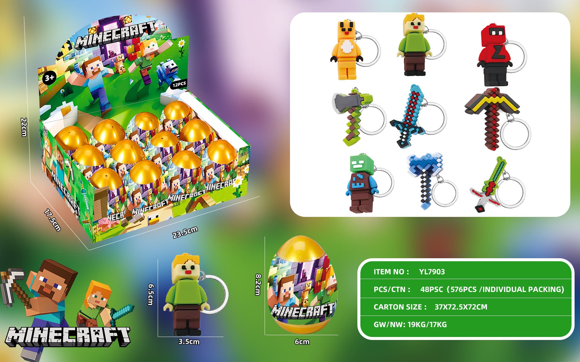 Minecraft Soft Vinyl Keychain Golden Blind Box
