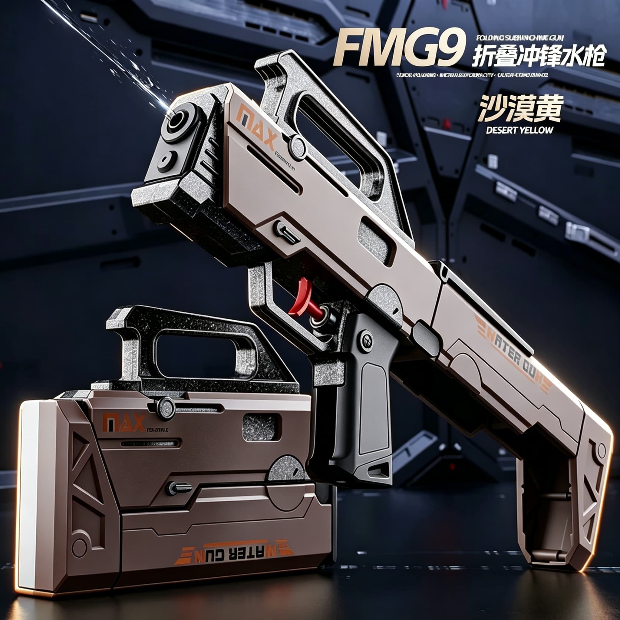 FMG9 Submachine Gun Folding Water Gun Manual Press Strong Spray Large Capacity